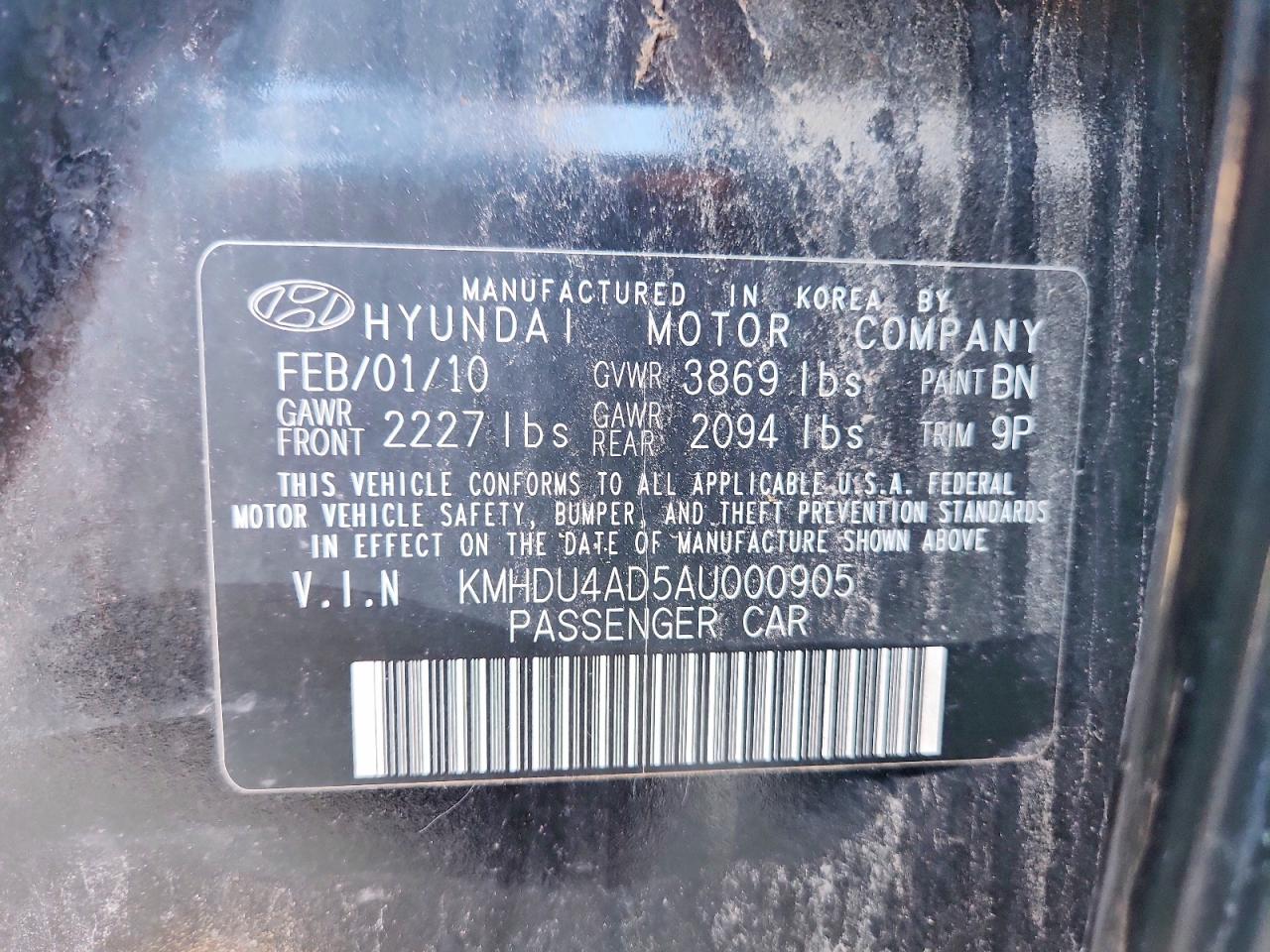2010 Hyundai Elantra Se Black vin: KMHDU4AD5AU000905