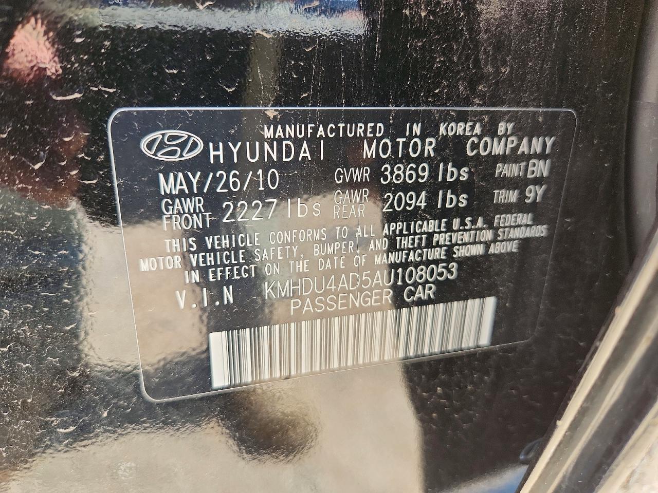 2010 Hyundai Elantra Gls Black vin: KMHDU4AD5AU108053