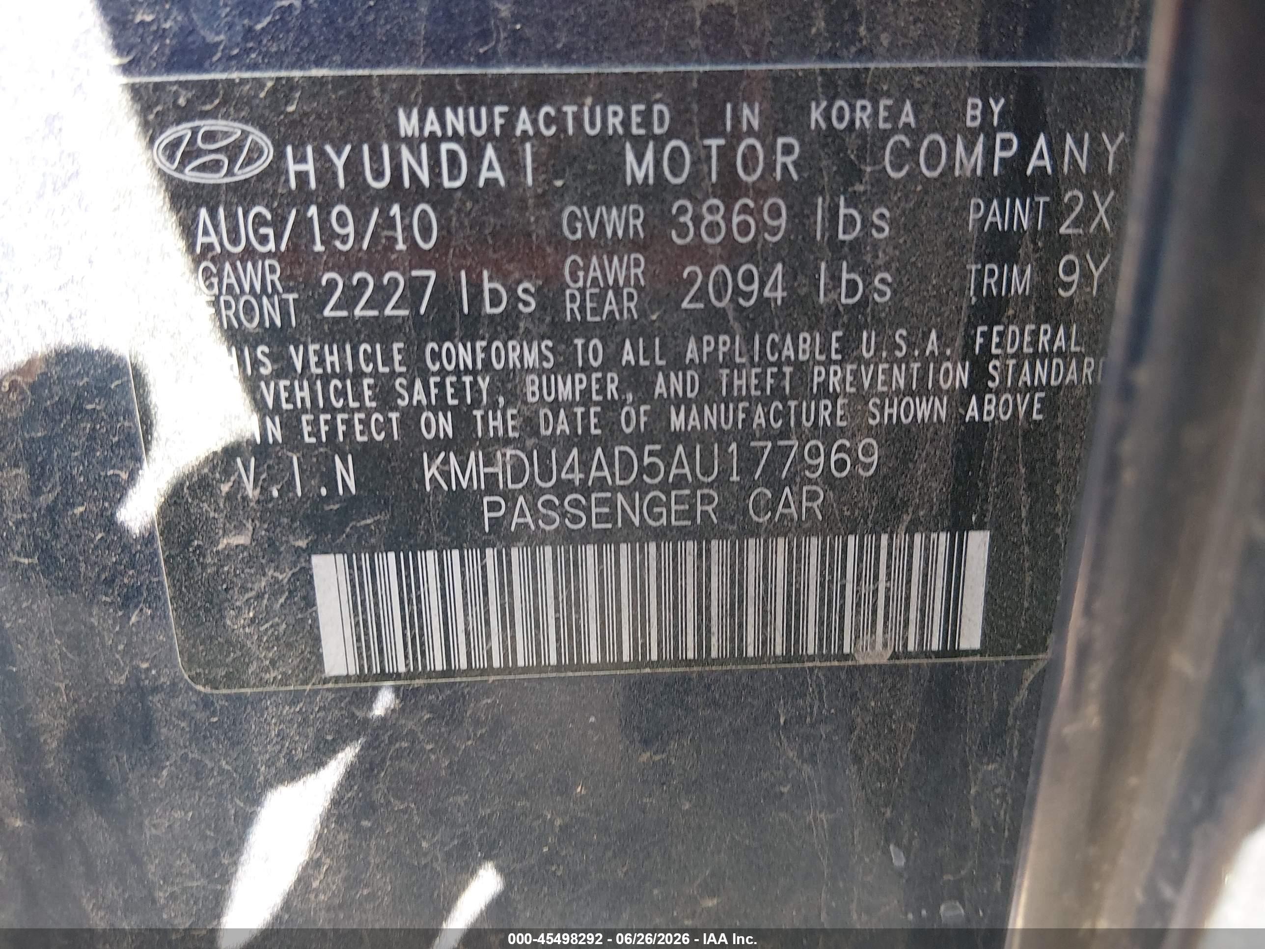 2010 Hyundai Elantra Gls Blue vin: KMHDU4AD5AU177969