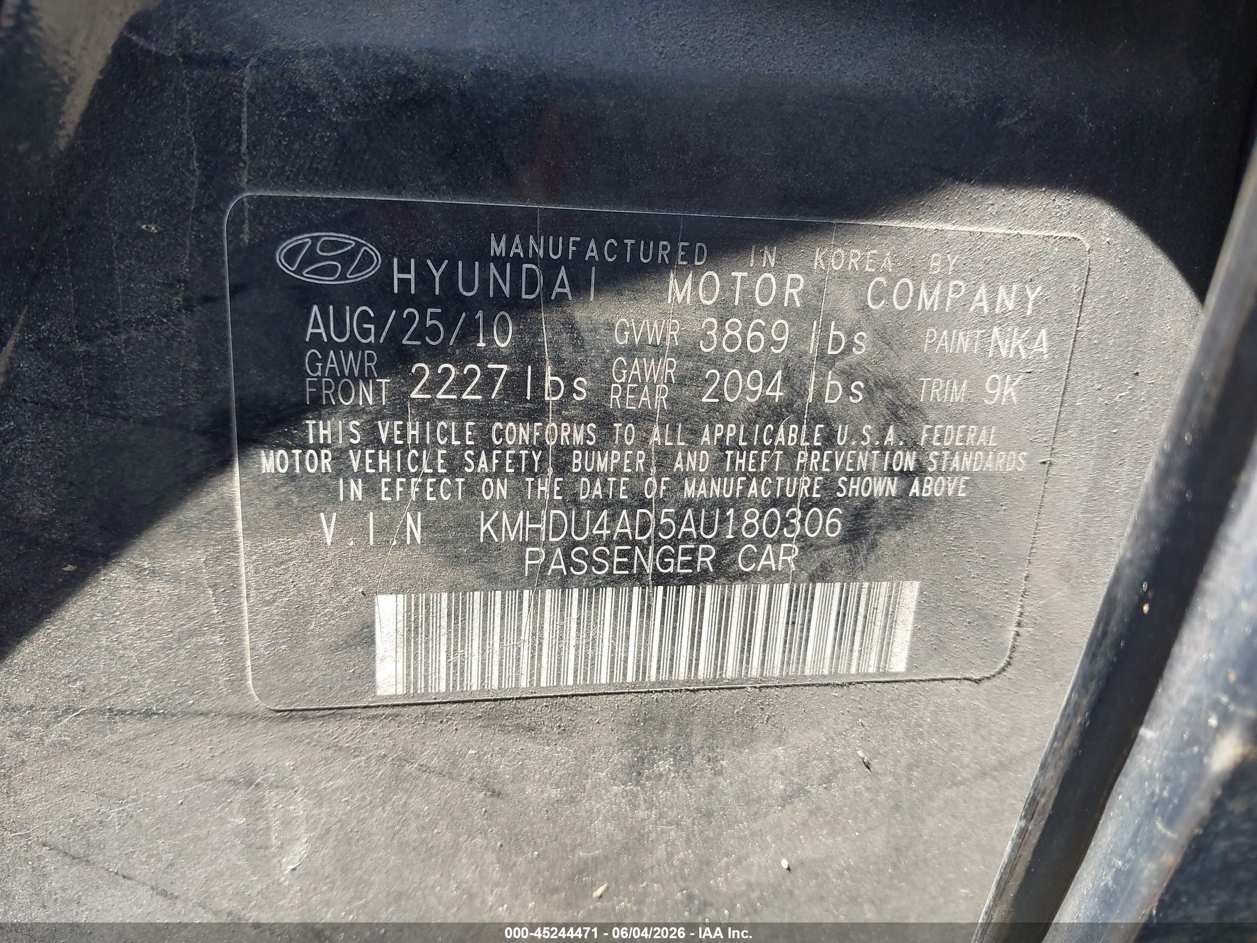 2010 Hyundai Elantra Gls Black vin: KMHDU4AD5AU180306