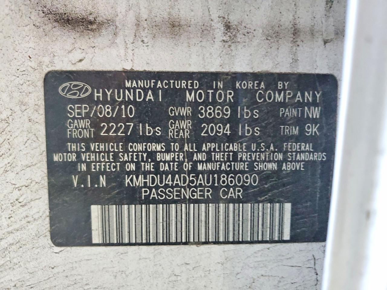 2010 Hyundai Elantra Gls White vin: KMHDU4AD5AU186090