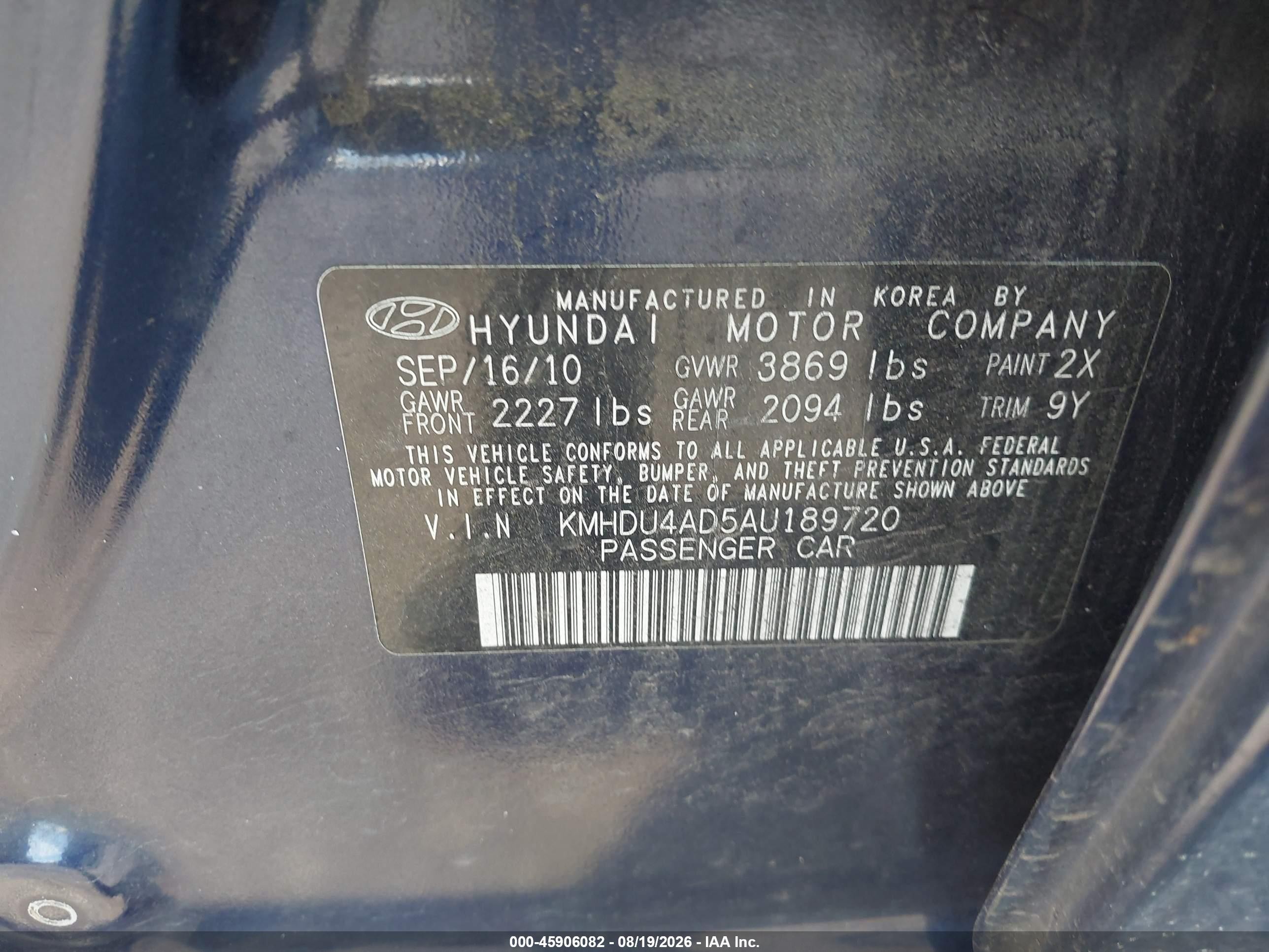 2010 Hyundai Elantra Gls Blue vin: KMHDU4AD5AU189720