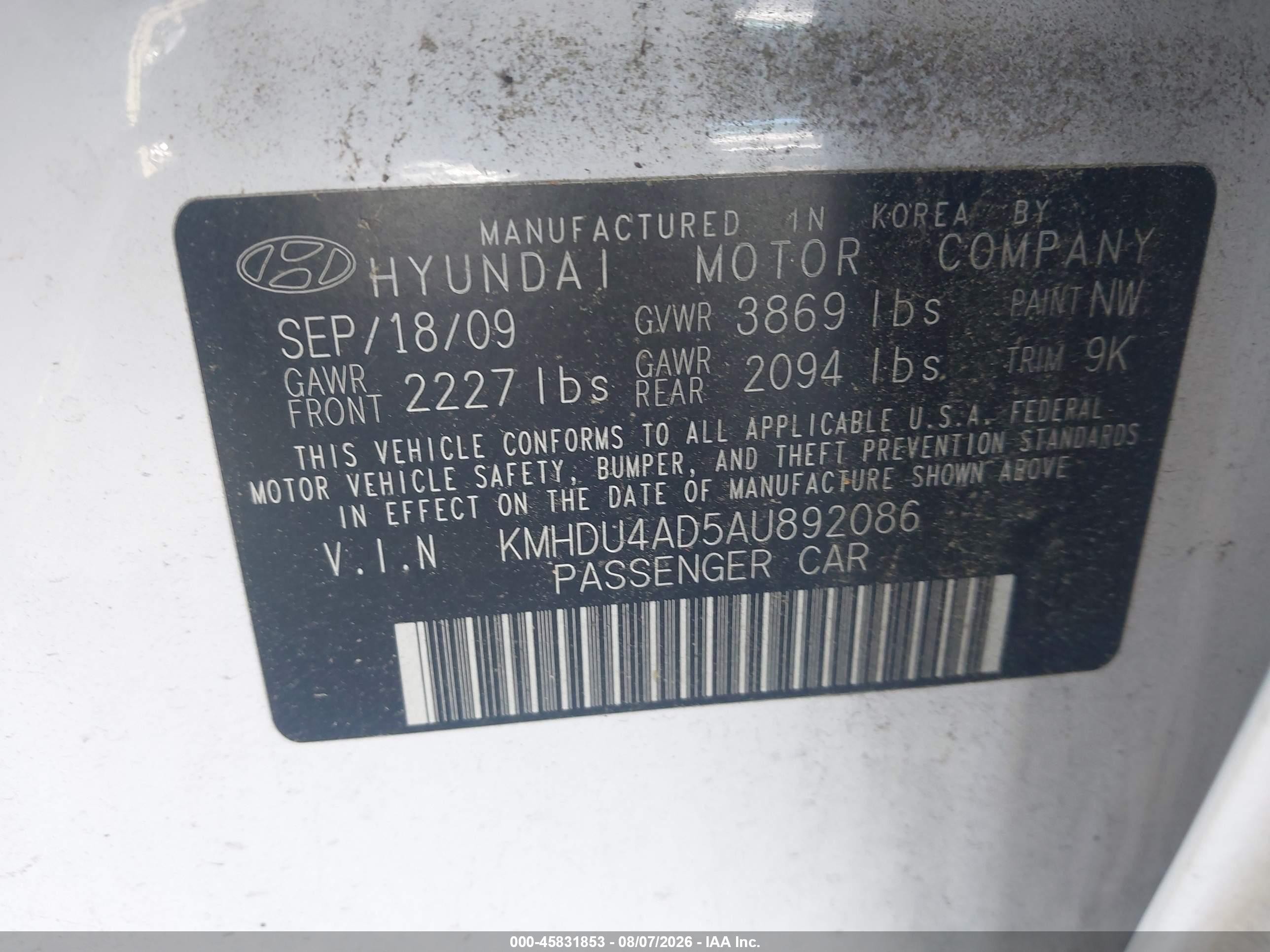 2010 Hyundai Elantra Gls White vin: KMHDU4AD5AU892086