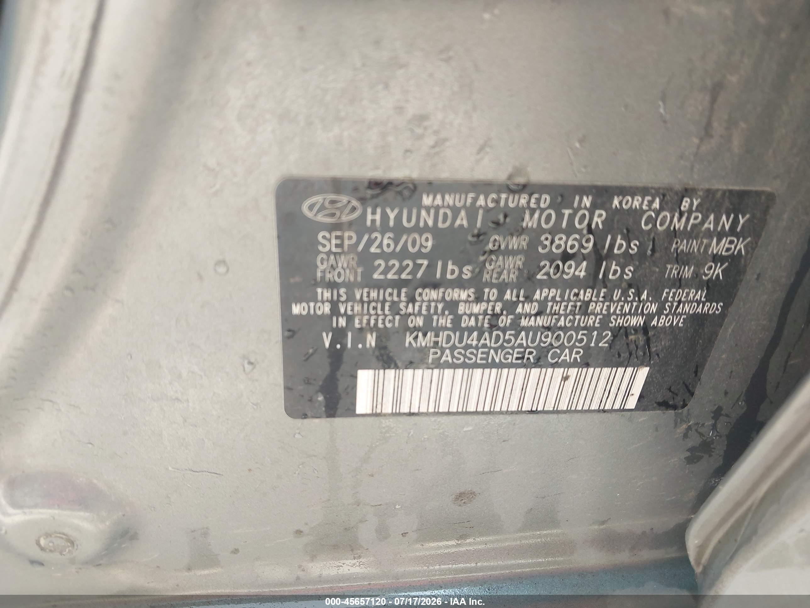 2010 Hyundai Elantra Gls Gray vin: KMHDU4AD5AU900512