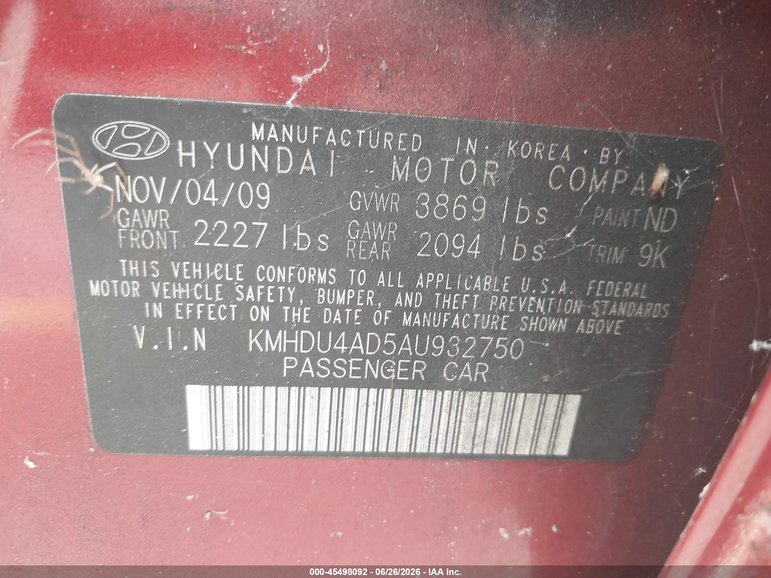 2010 Hyundai Elantra Gls Red vin: KMHDU4AD5AU932750