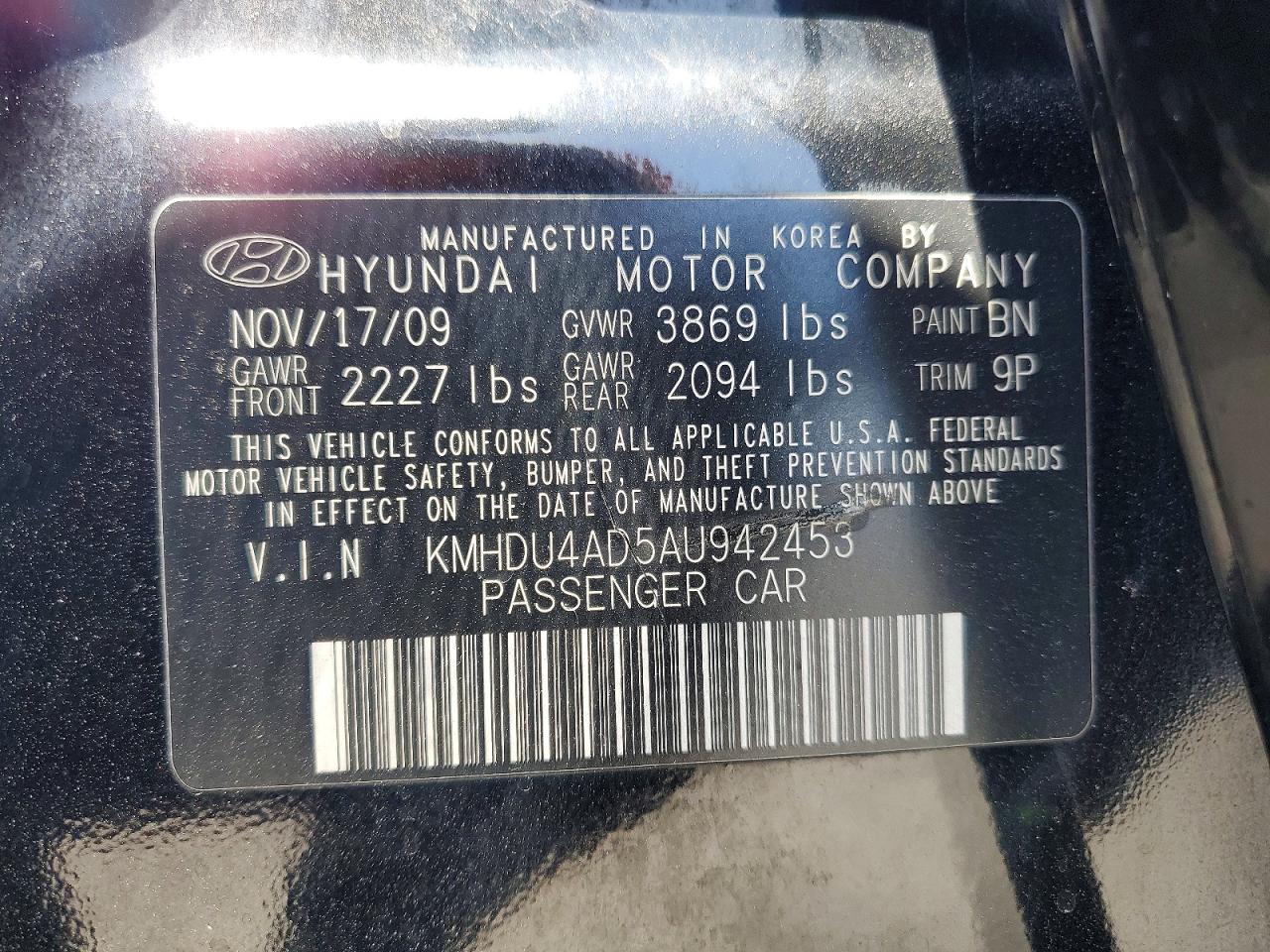 2010 Hyundai Elantra Se Black vin: KMHDU4AD5AU942453
