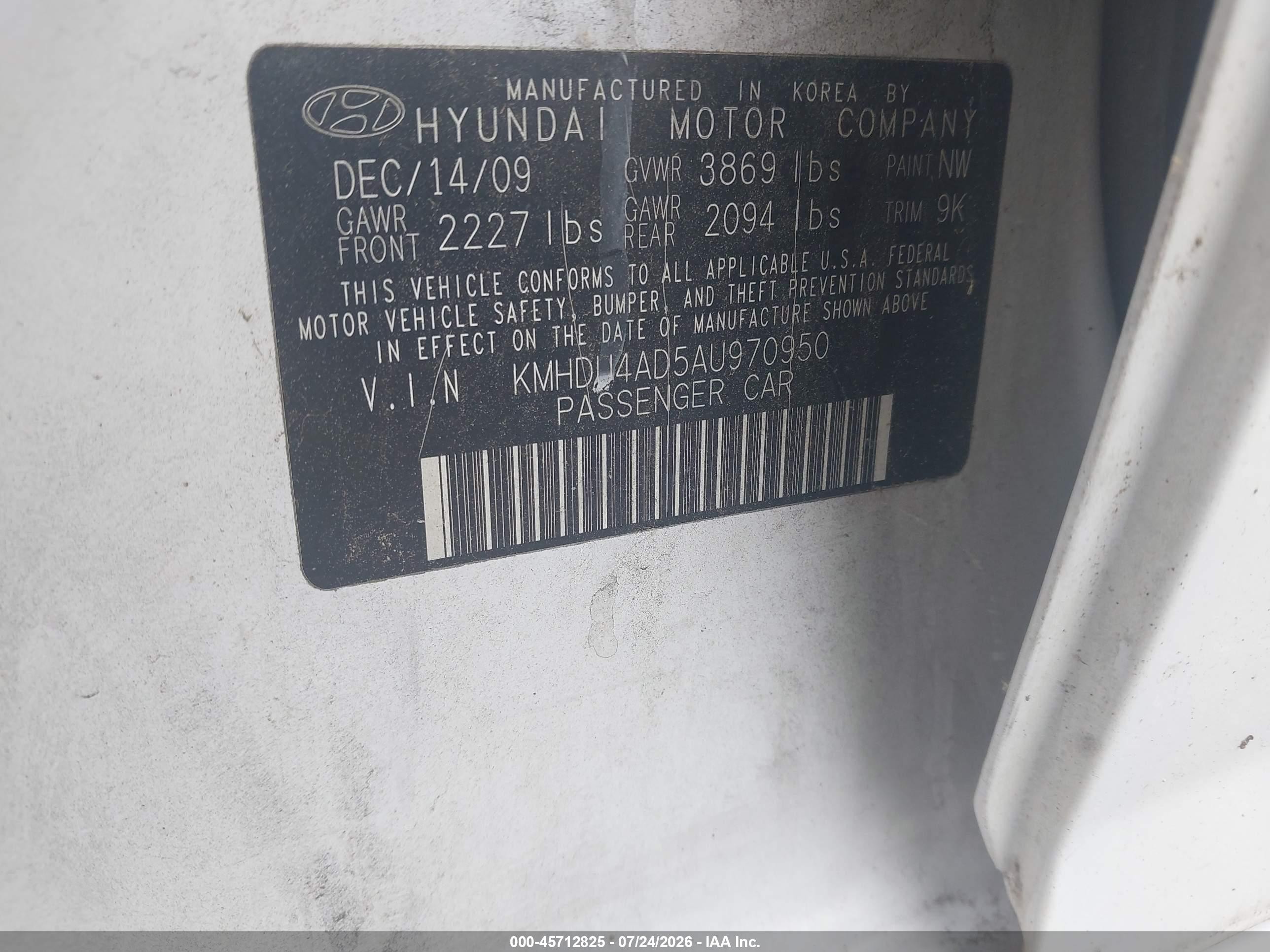 2010 Hyundai Elantra Gls White vin: KMHDU4AD5AU970950