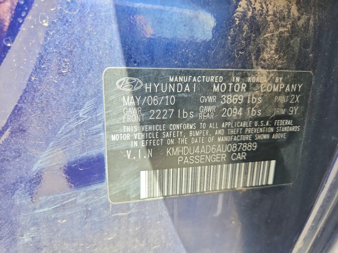 2010 Hyundai Elantra Gls Blue vin: KMHDU4AD6AU087889