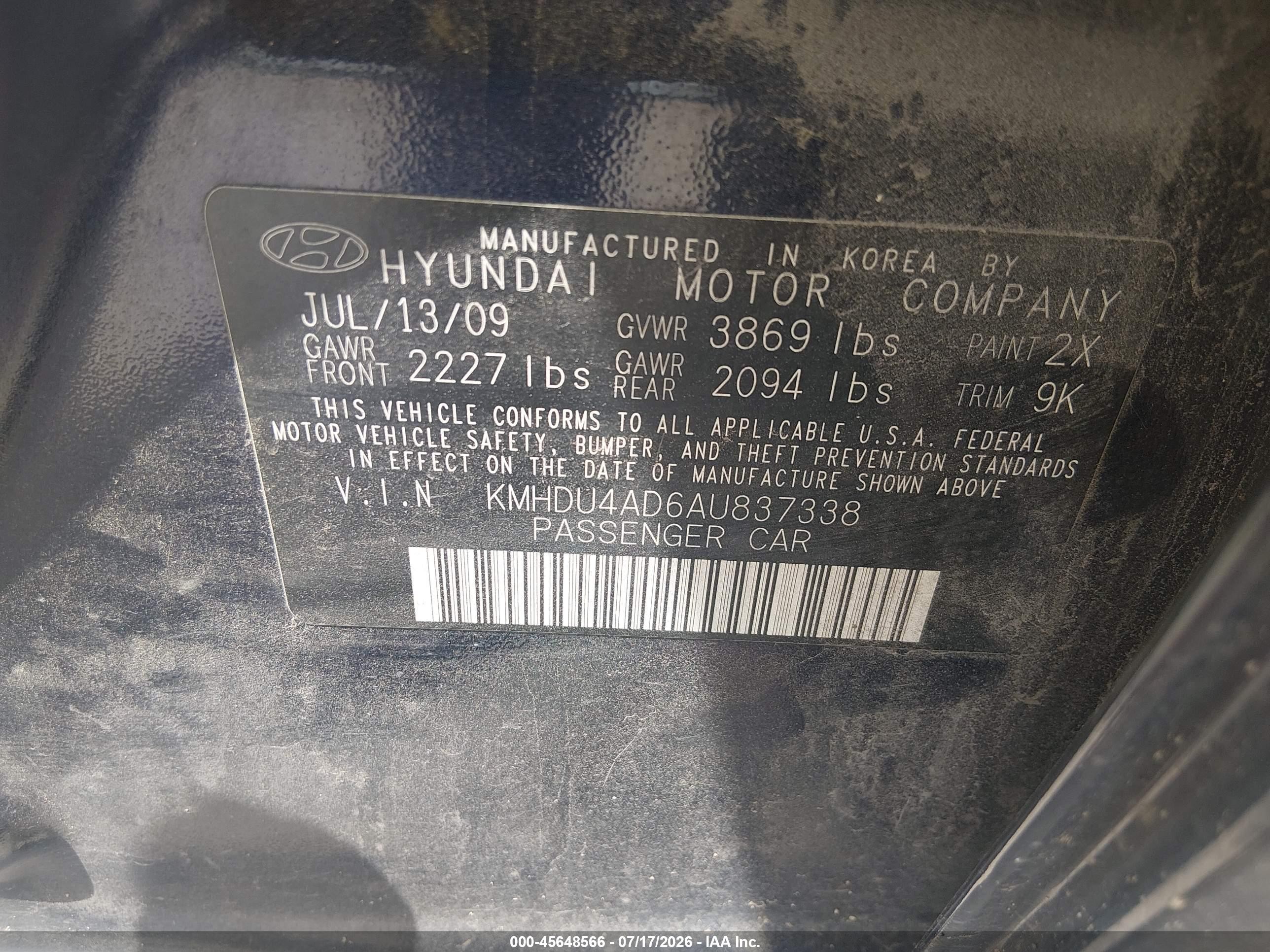 2010 Hyundai Elantra Gls Blue vin: KMHDU4AD6AU837338
