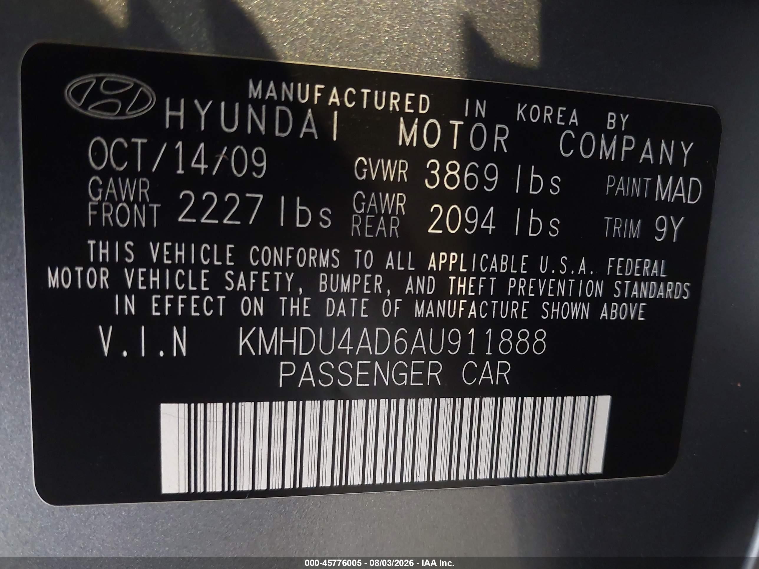 2010 Hyundai Elantra Gls Gray vin: KMHDU4AD6AU911888