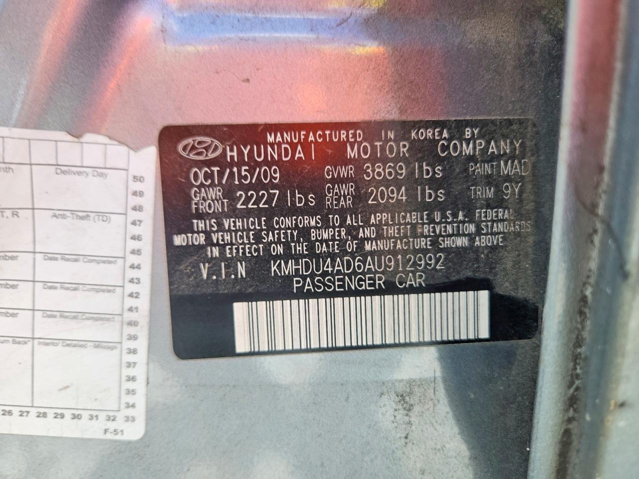 2010 Hyundai Elantra Gls Gray vin: KMHDU4AD6AU912992