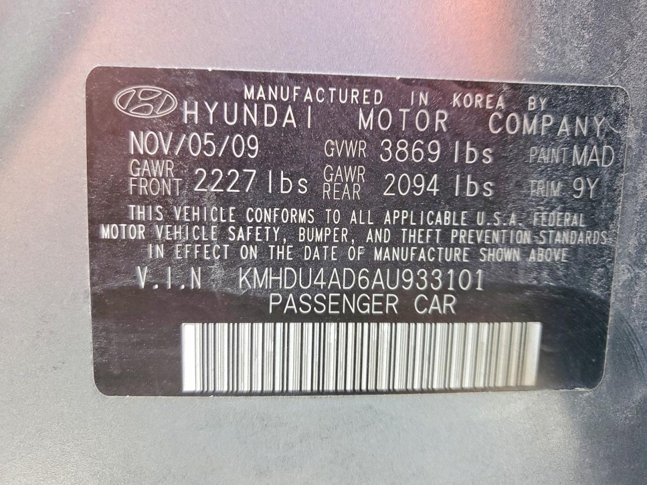 2010 Hyundai Elantra Se Gray vin: KMHDU4AD6AU933101