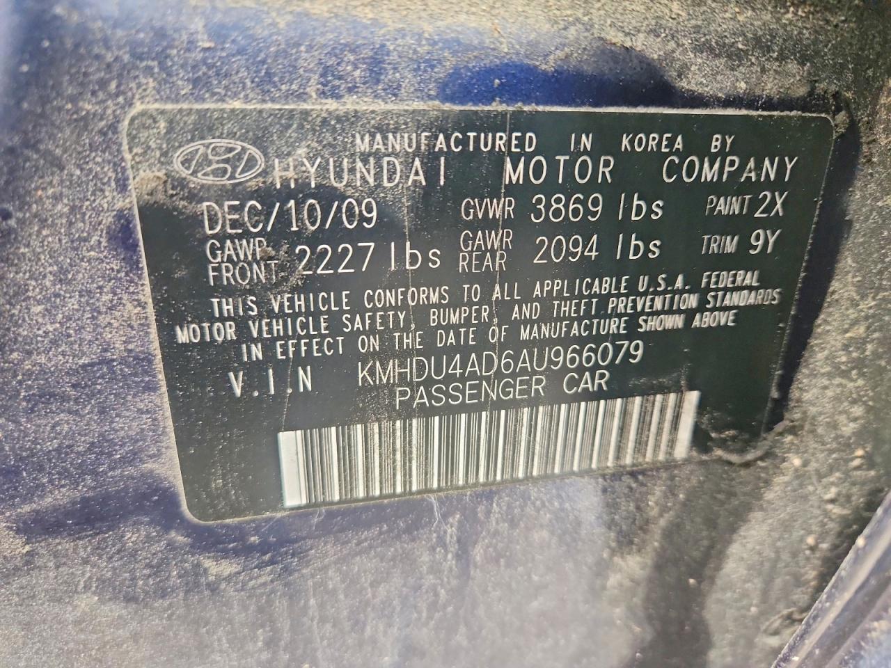 2010 Hyundai Elantra Gls Blue vin: KMHDU4AD6AU966079