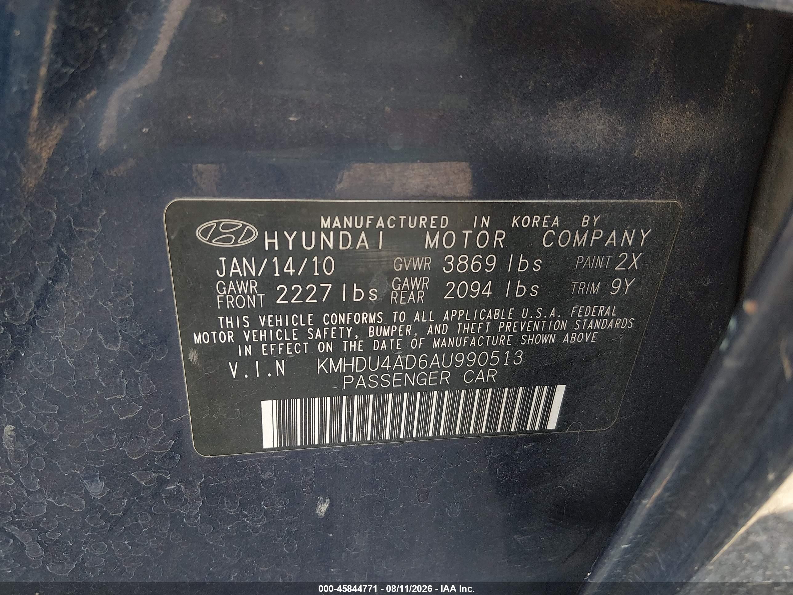 2010 Hyundai Elantra Gls Dark Blue vin: KMHDU4AD6AU990513