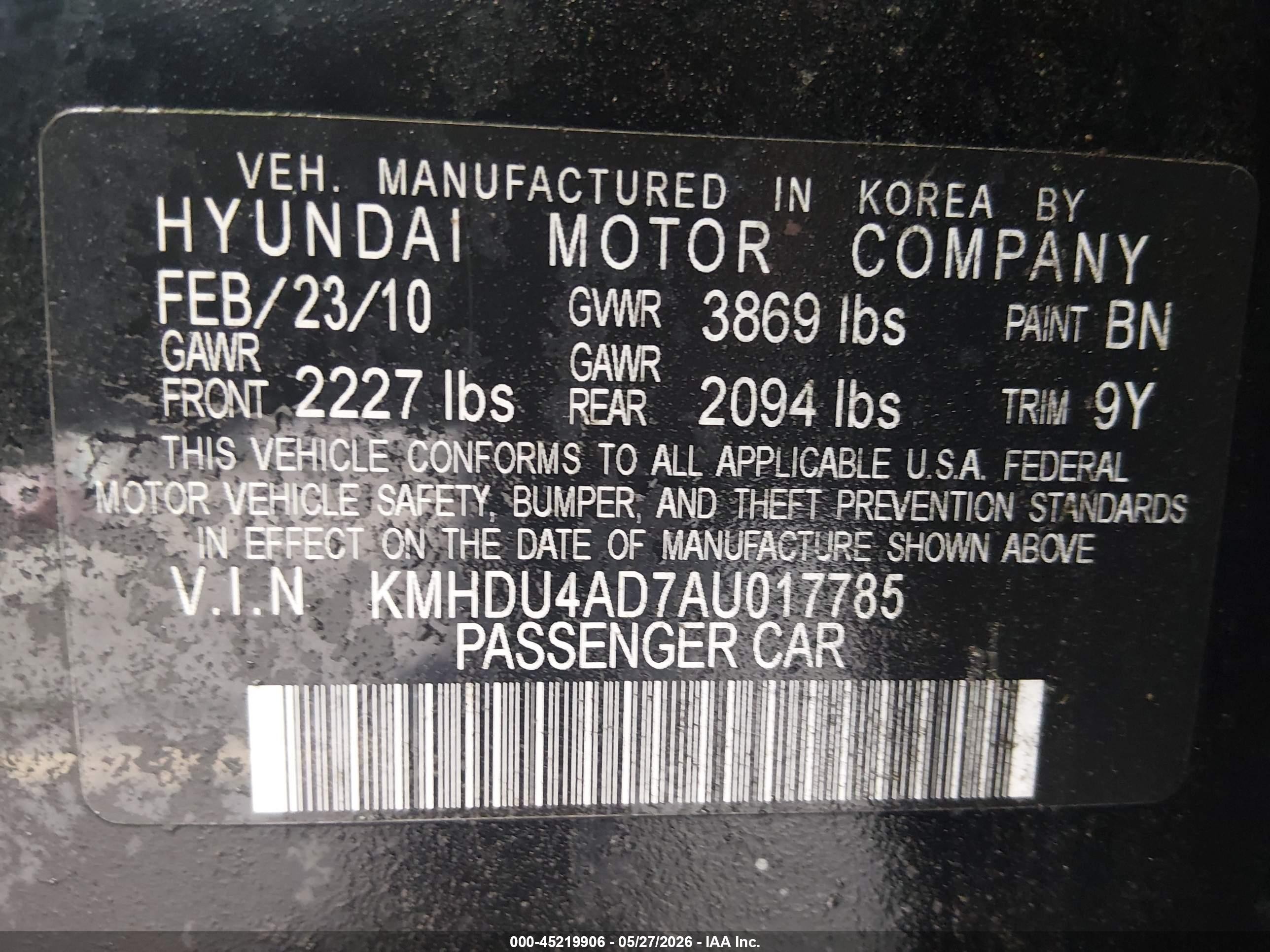 2010 Hyundai Elantra Gls Black vin: KMHDU4AD7AU017785