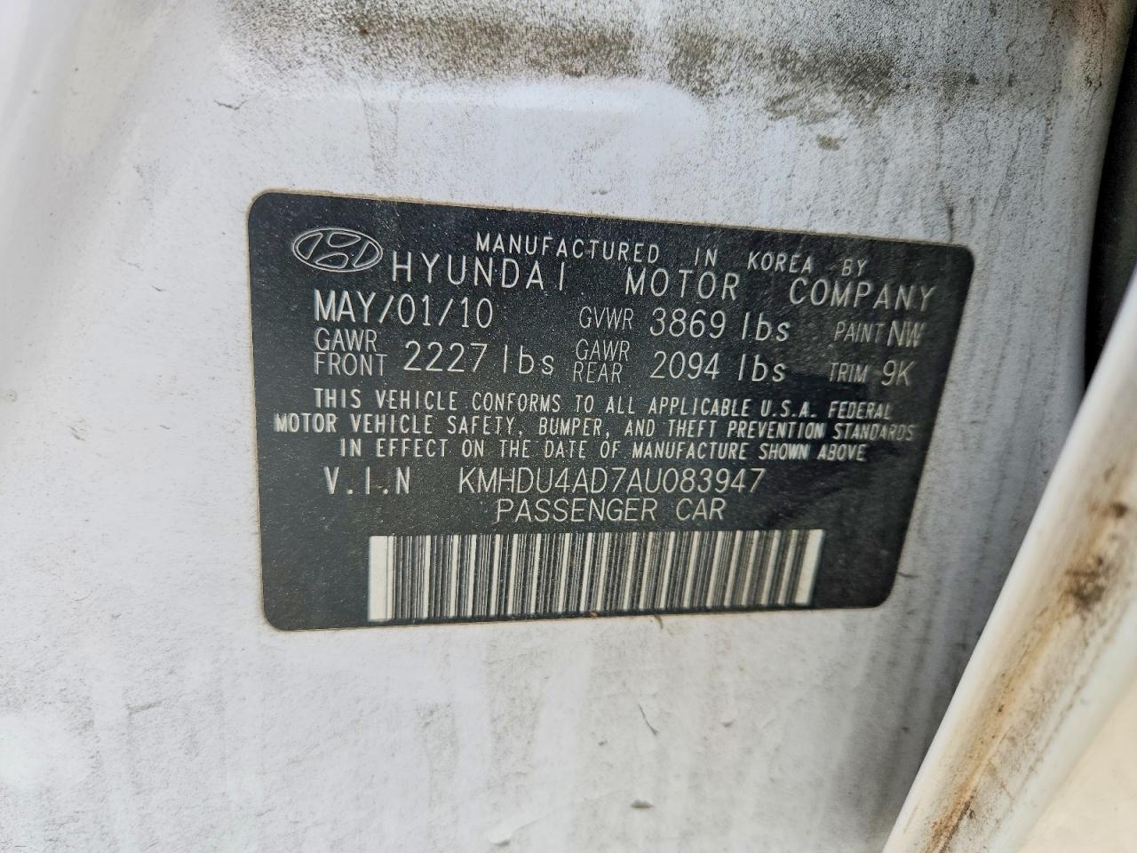 2010 Hyundai Elantra Gls White vin: KMHDU4AD7AU083947