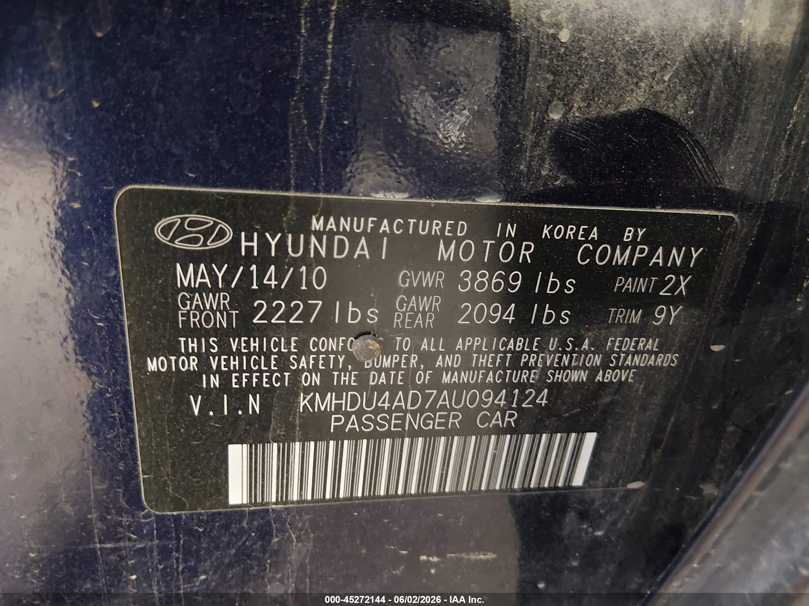 2010 Hyundai Elantra Gls Blue vin: KMHDU4AD7AU094124