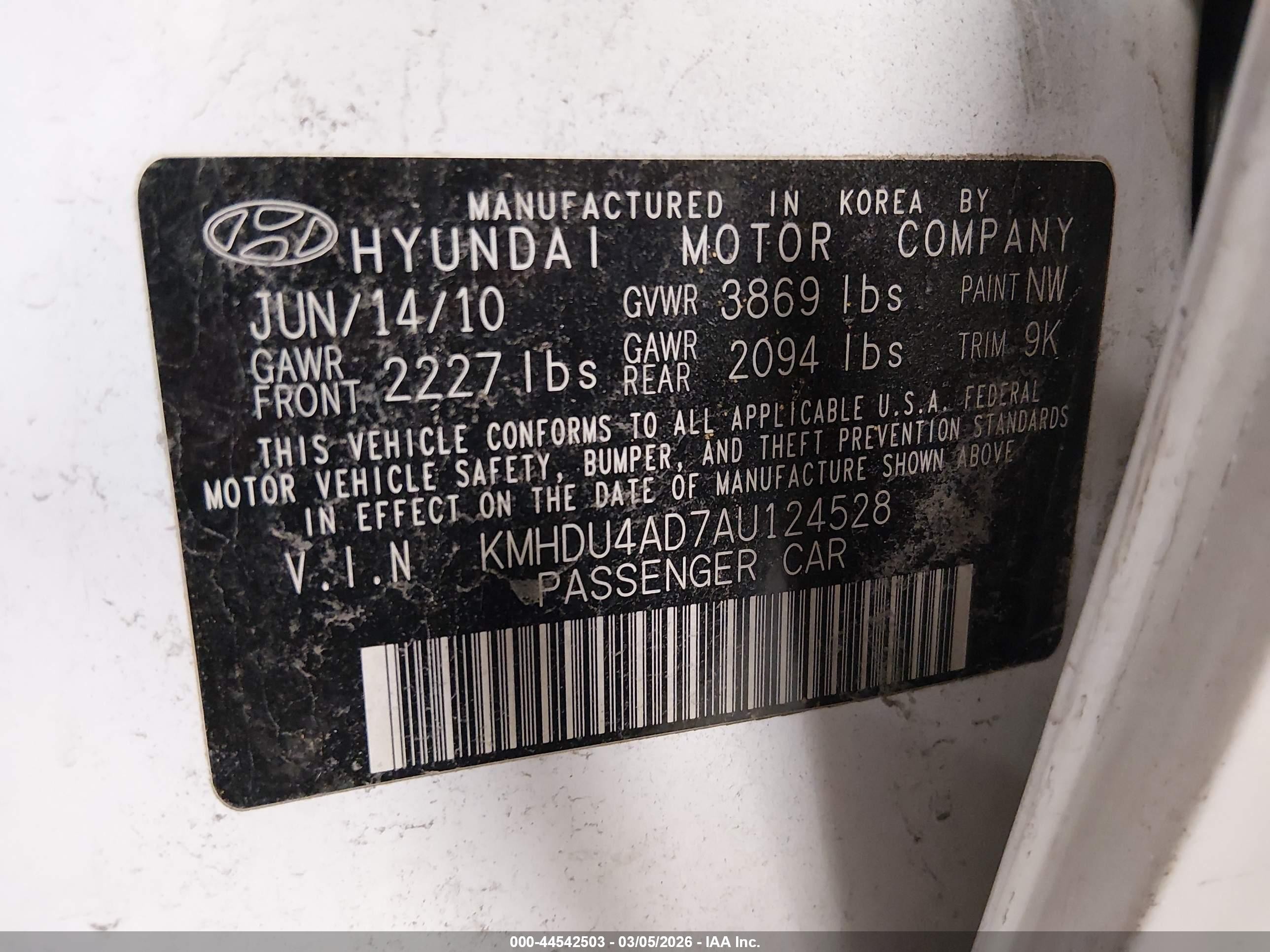 2010 Hyundai Elantra Gls White vin: KMHDU4AD7AU124528