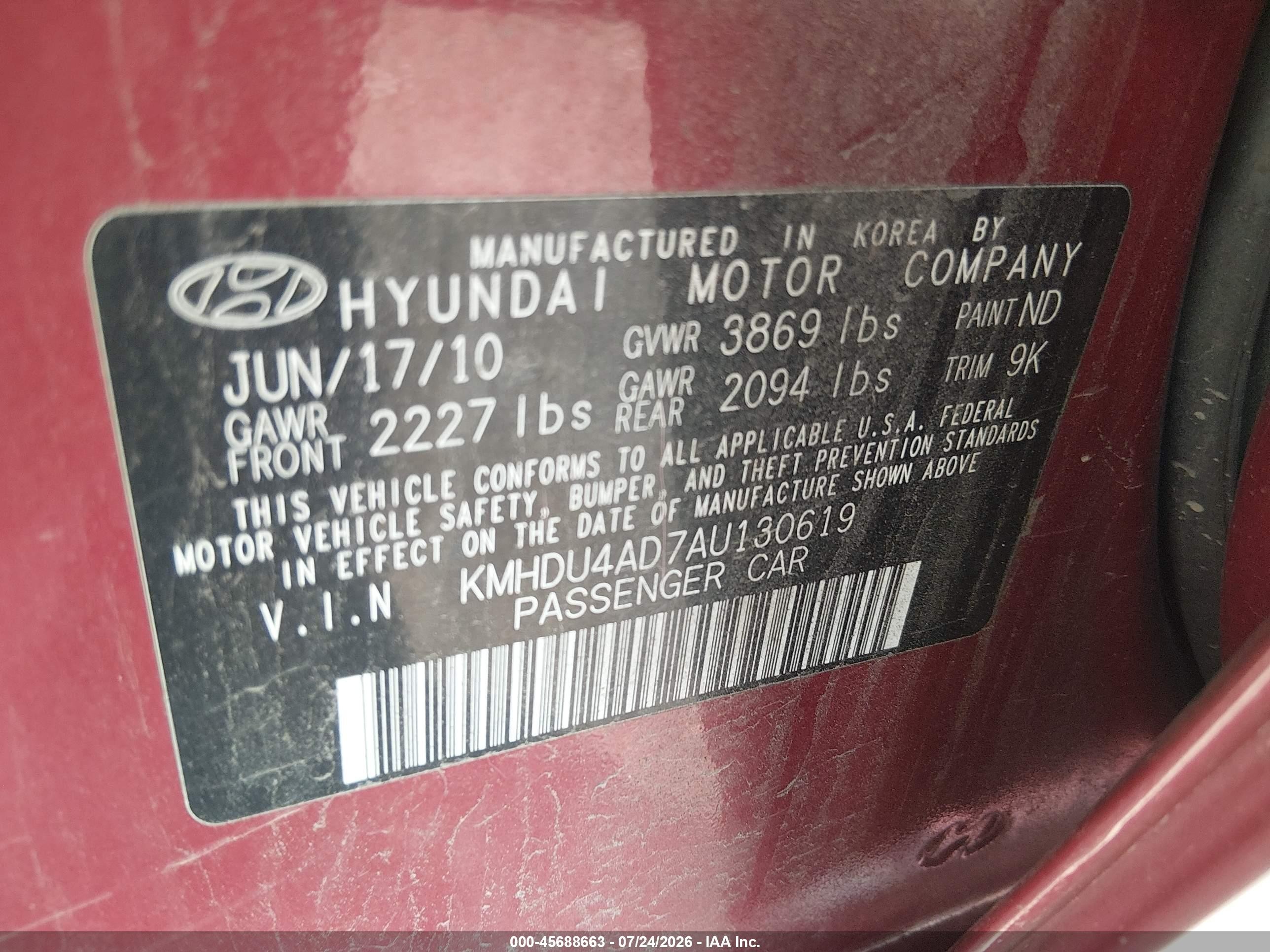 2010 Hyundai Elantra Gls Red vin: KMHDU4AD7AU130619