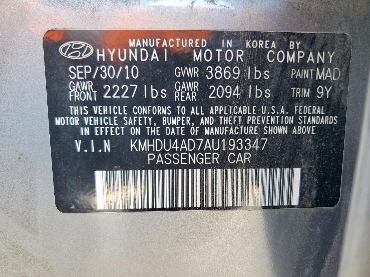2010 Hyundai Elantra Gls Серый vin: KMHDU4AD7AU193347