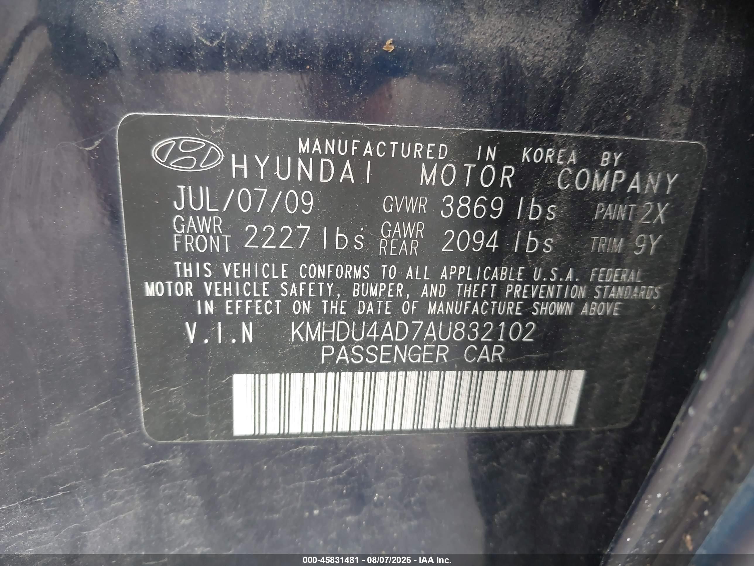 2010 Hyundai Elantra Blue Blue vin: KMHDU4AD7AU832102