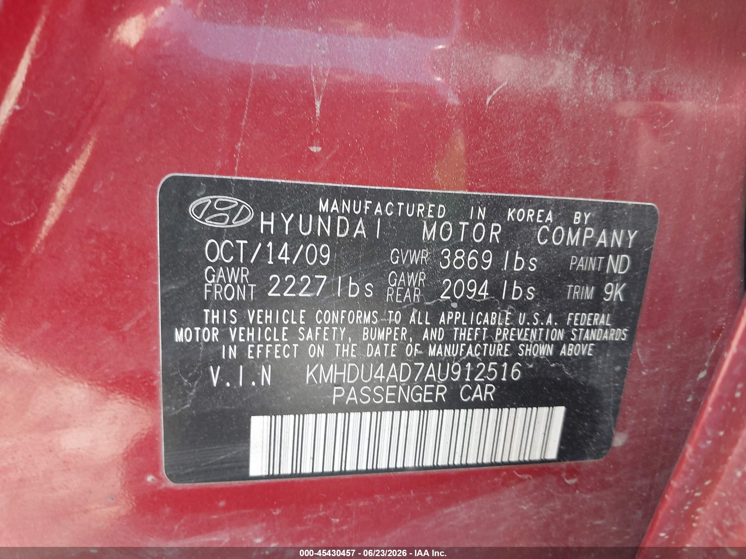 2010 Hyundai Elantra Gls Red vin: KMHDU4AD7AU912516
