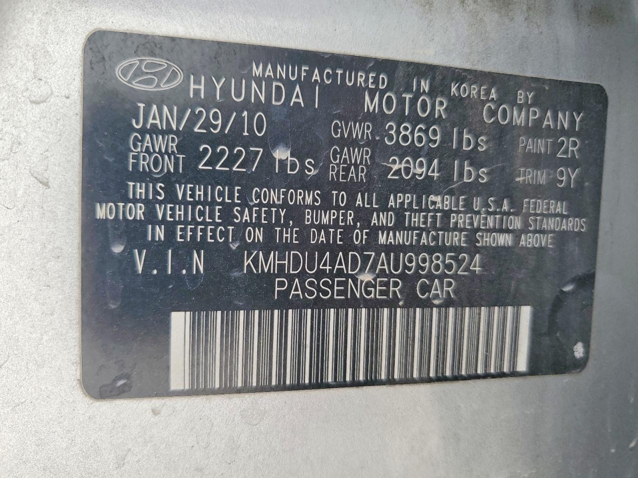 2010 Hyundai Elantra Se Серебряный vin: KMHDU4AD7AU998524