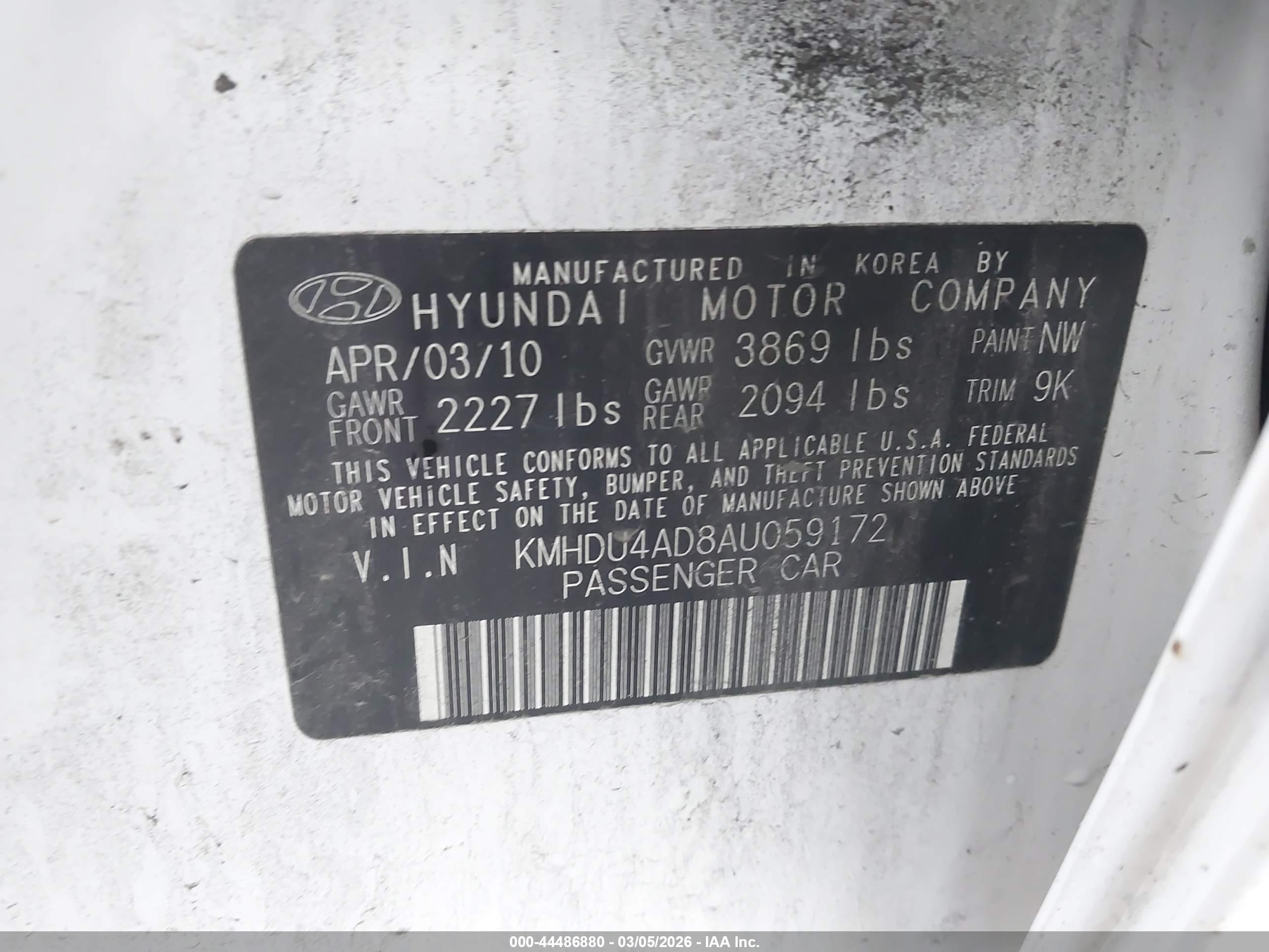 2010 Hyundai Elantra Gls White vin: KMHDU4AD8AU059172