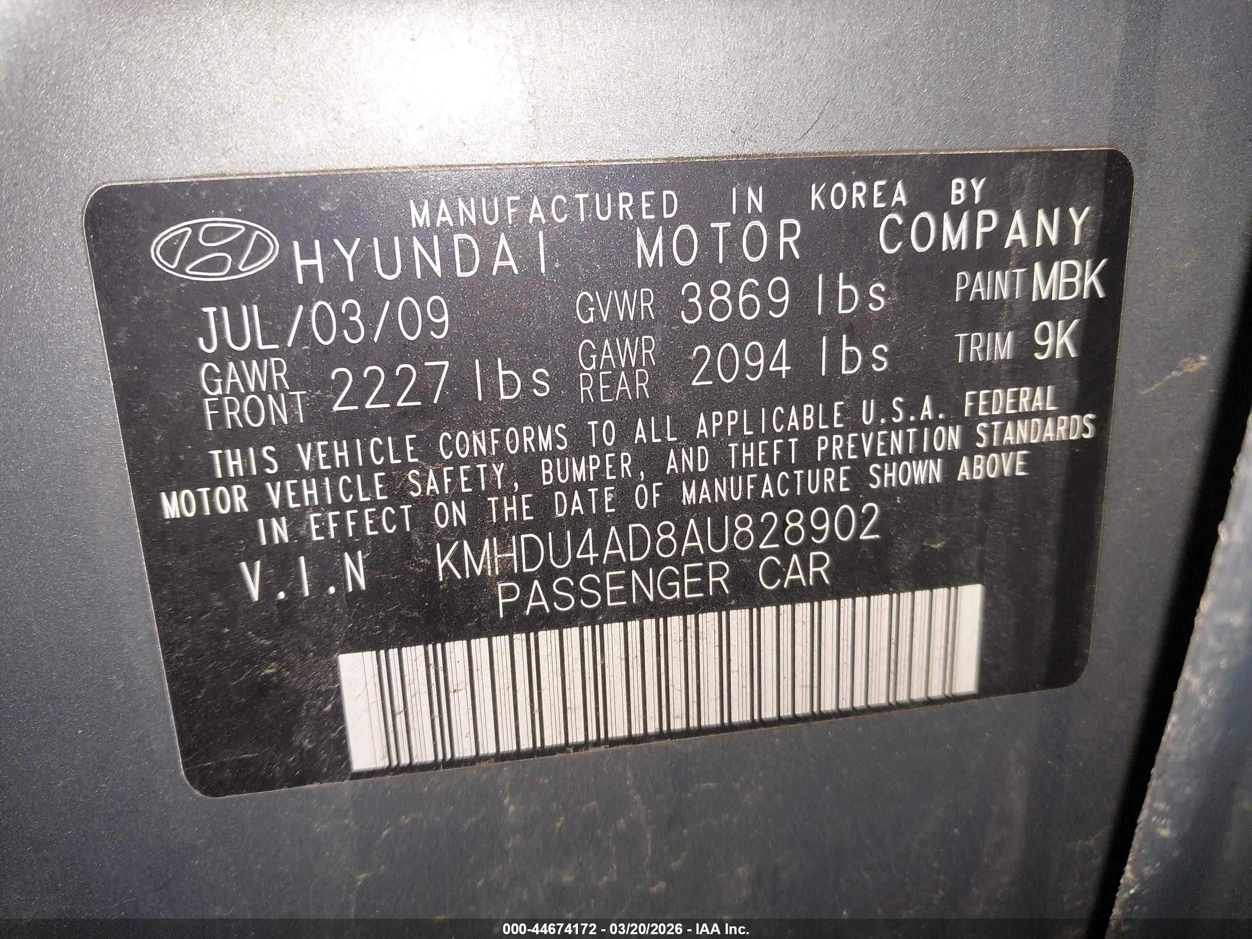 2010 Hyundai Elantra Gls Green vin: KMHDU4AD8AU828902