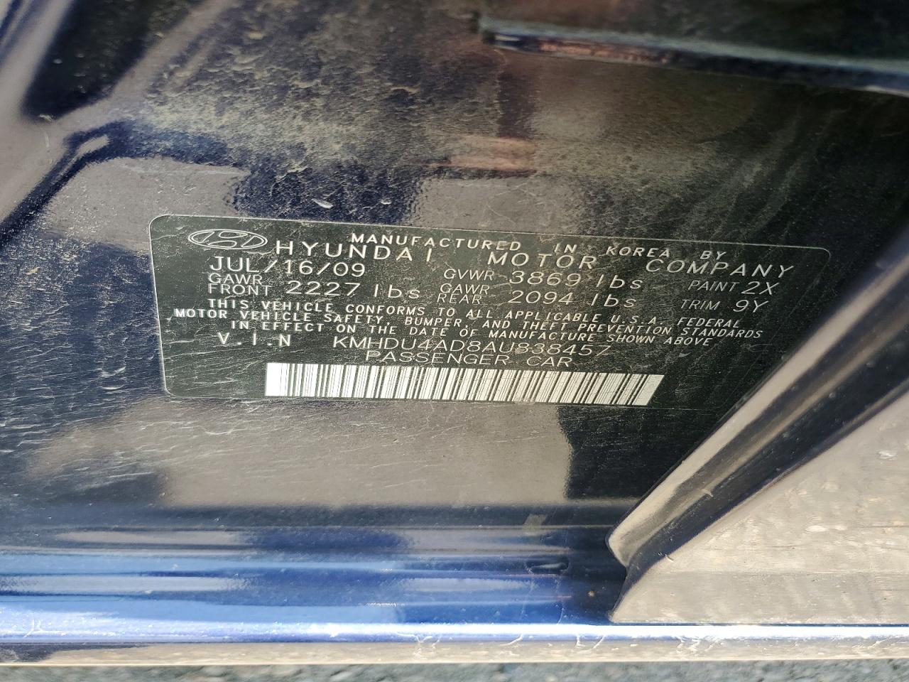 2010 Hyundai Elantra Gls Blue vin: KMHDU4AD8AU838457