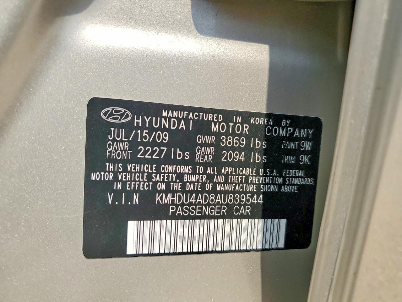 2010 Hyundai Elantra Gls Gold vin: KMHDU4AD8AU839544