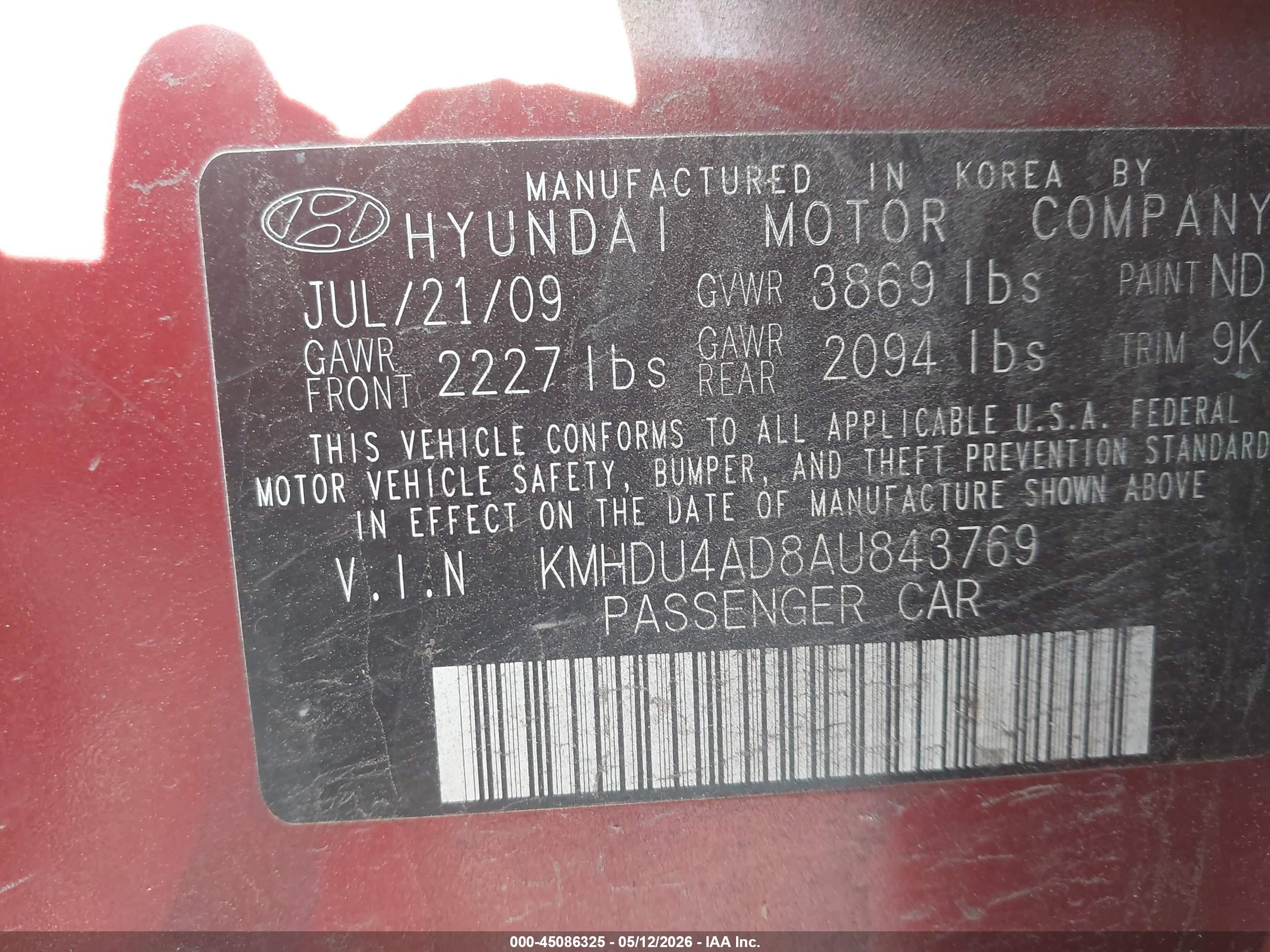 2010 Hyundai Elantra Gls Red vin: KMHDU4AD8AU843769