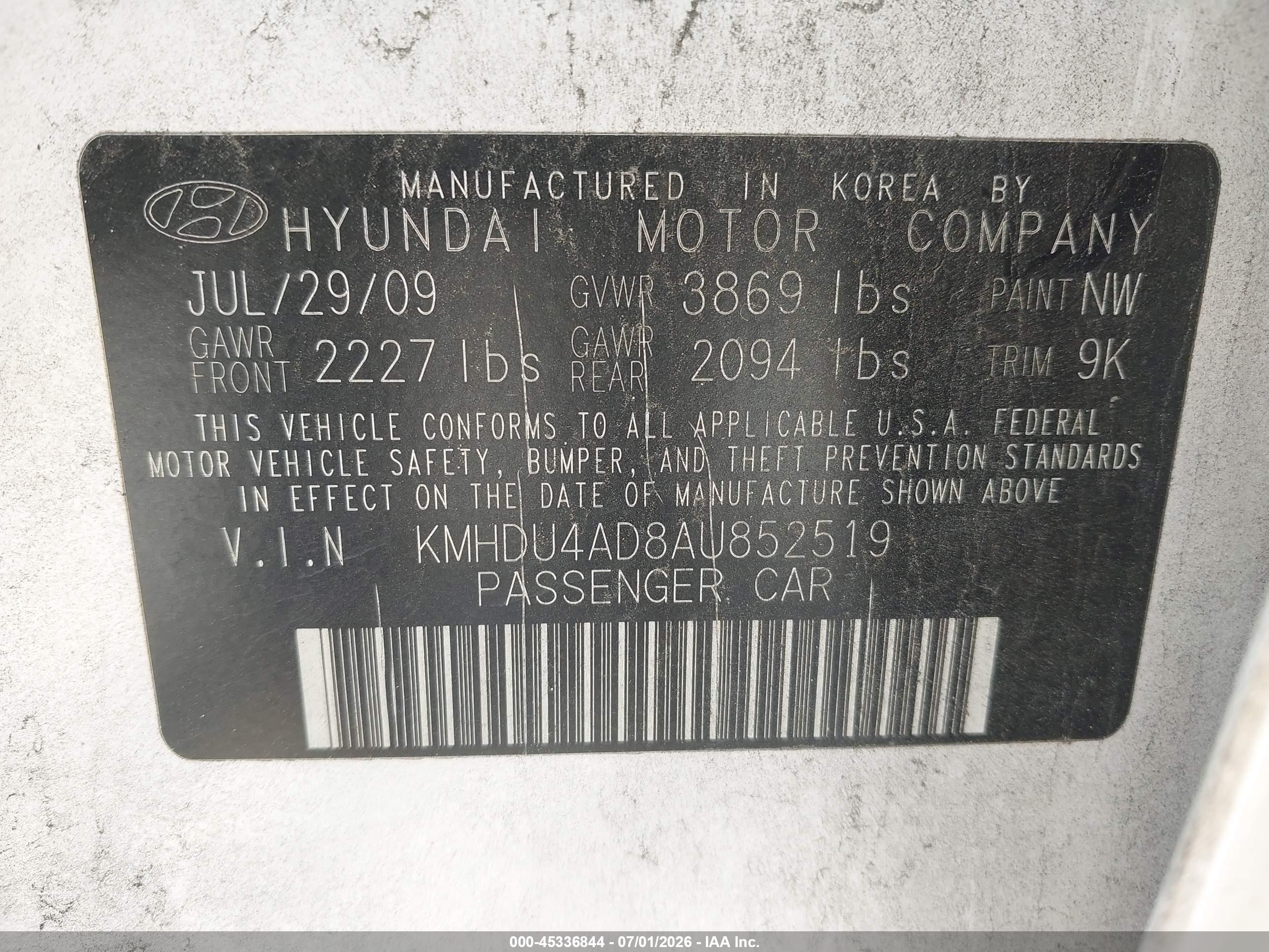 2010 Hyundai Elantra Gls White vin: KMHDU4AD8AU852519