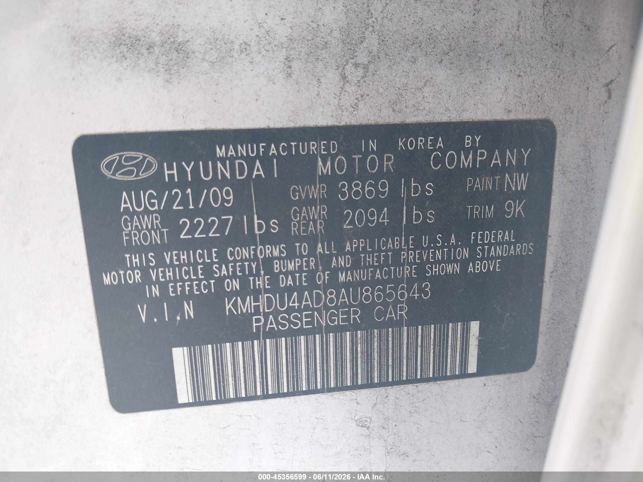 2010 Hyundai Elantra Gls White vin: KMHDU4AD8AU865643