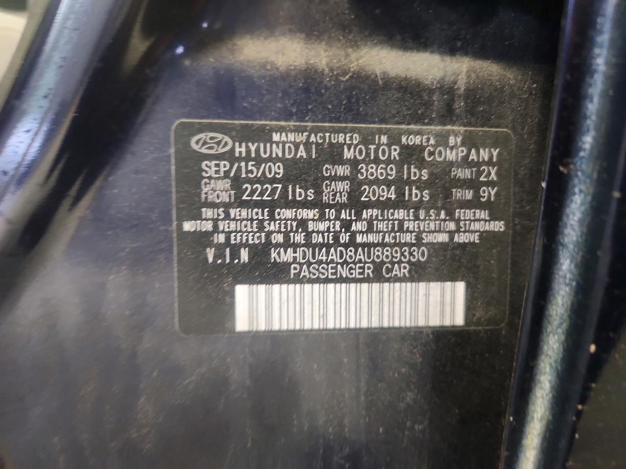 2010 Hyundai Elantra Gls Blue vin: KMHDU4AD8AU889330