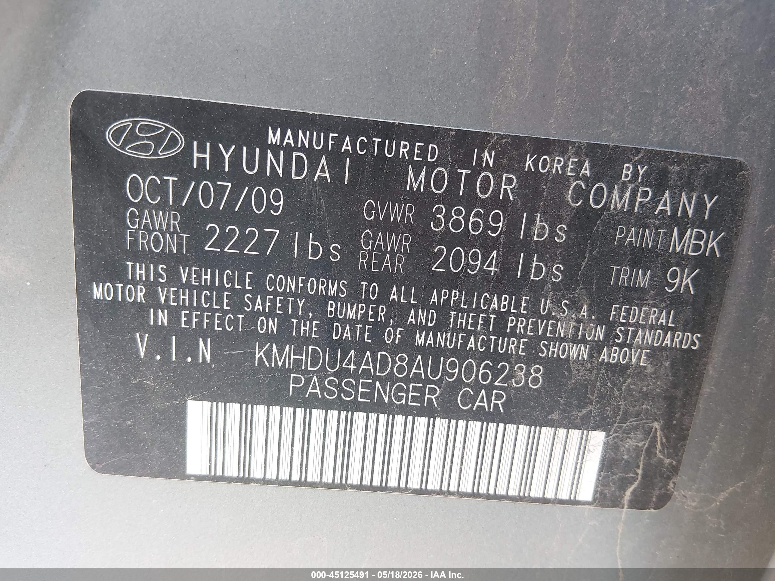 2010 Hyundai Elantra Gls Gray vin: KMHDU4AD8AU906238