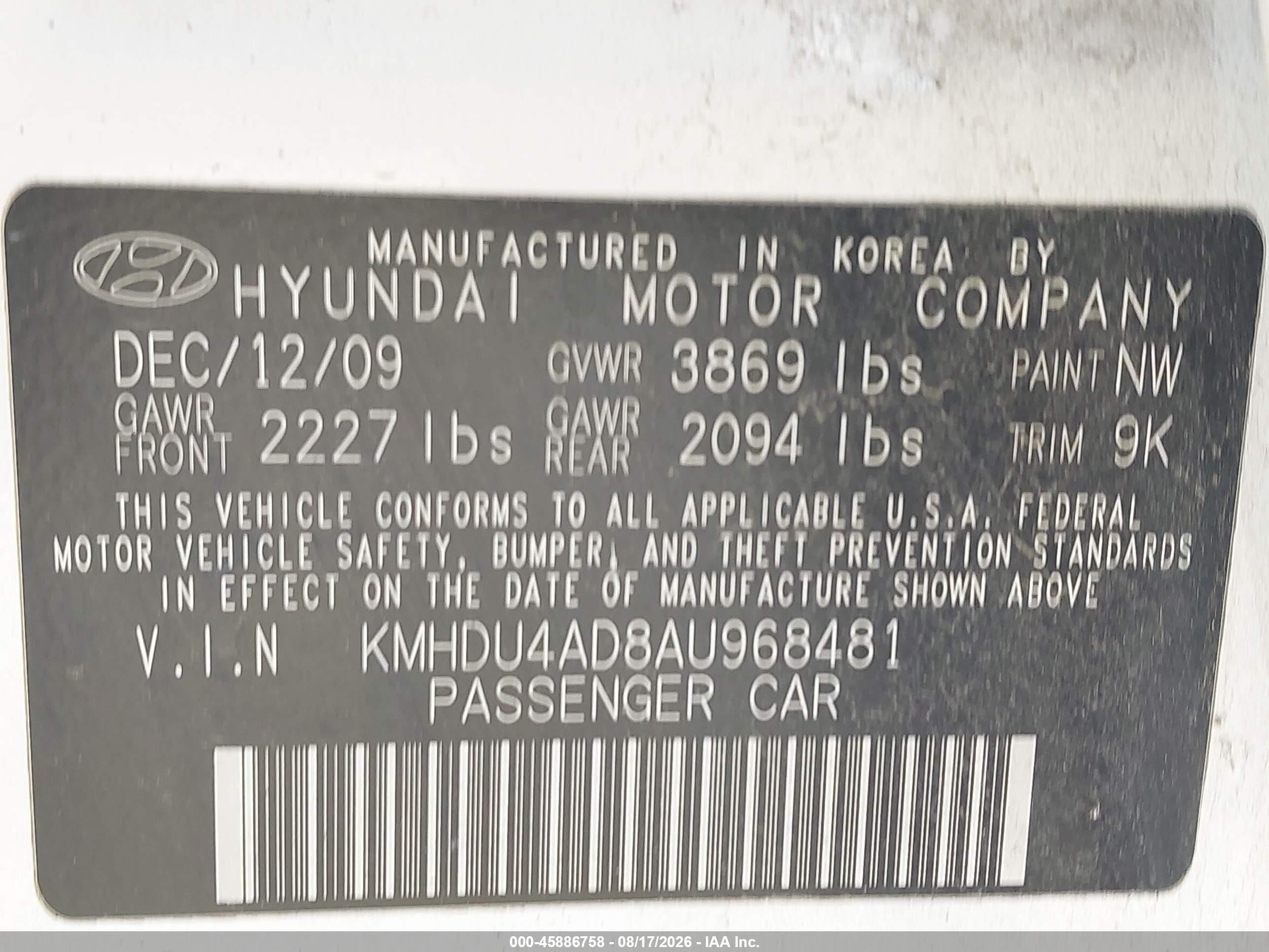 2010 Hyundai Elantra Gls White vin: KMHDU4AD8AU968481
