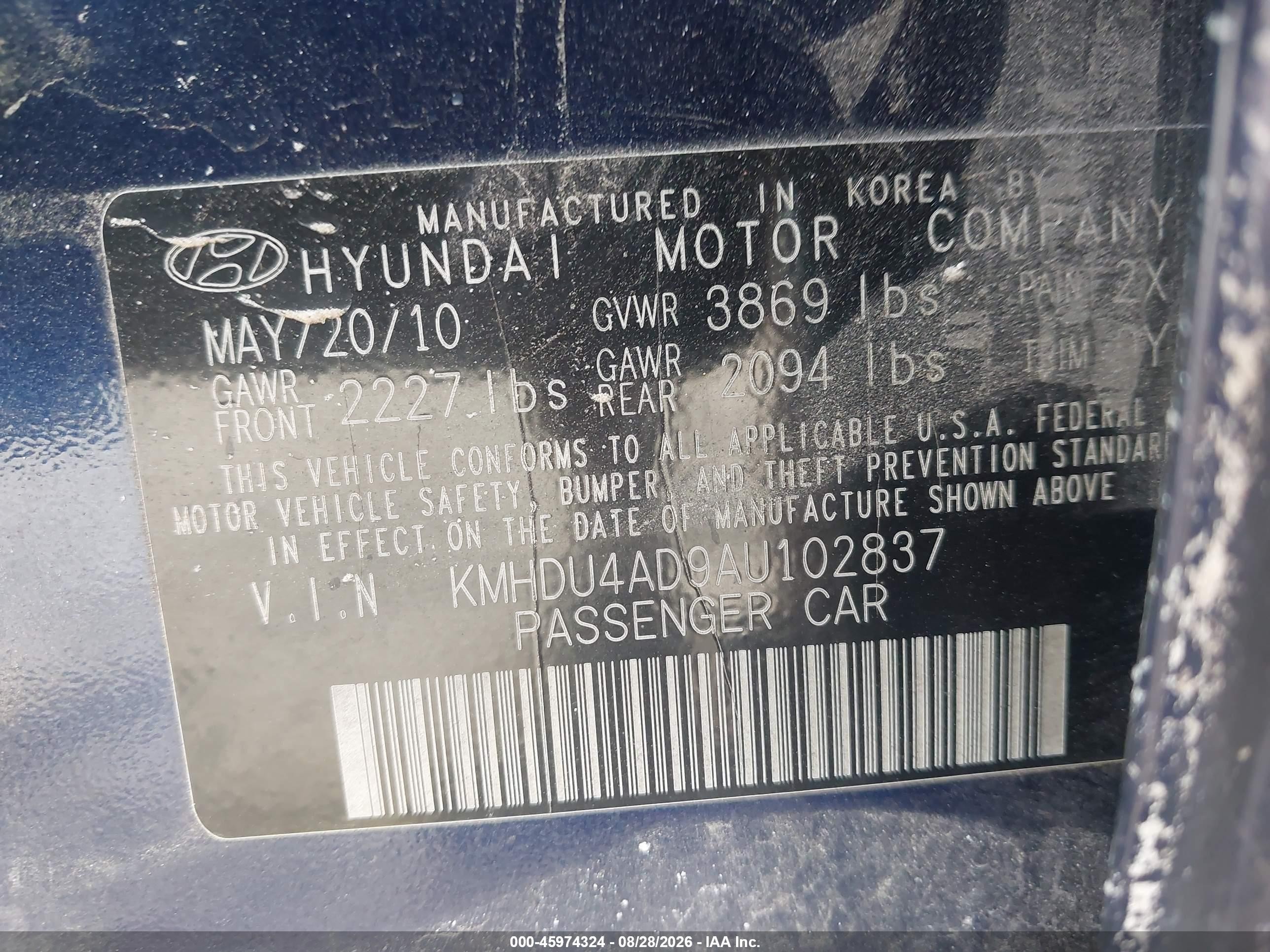 2010 Hyundai Elantra Gls Blue vin: KMHDU4AD9AU102837