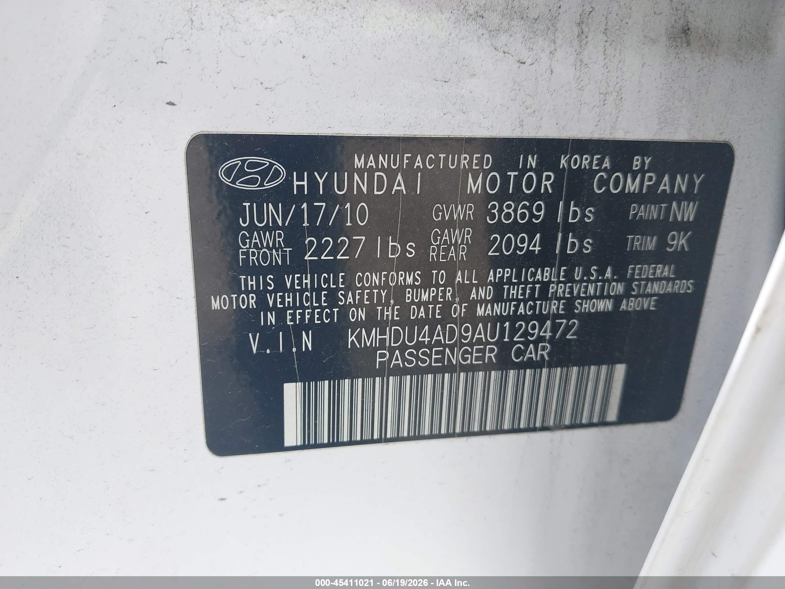 2010 Hyundai Elantra Gls White vin: KMHDU4AD9AU129472