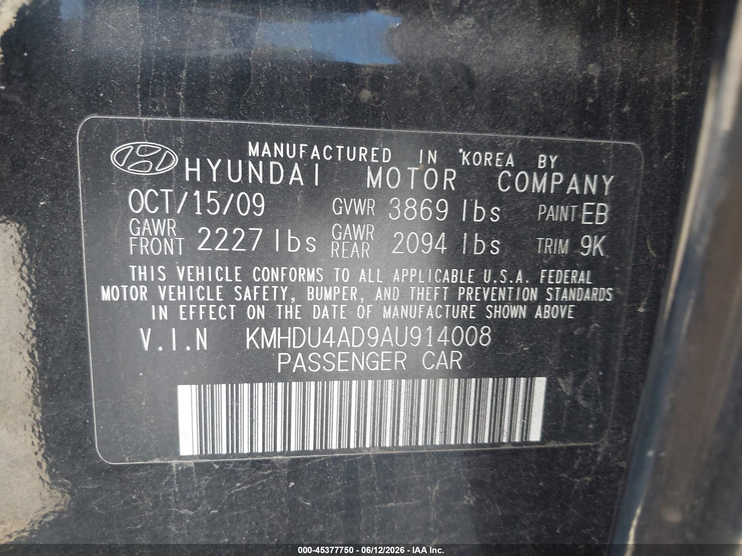 2010 Hyundai Elantra Gls Черный vin: KMHDU4AD9AU914008