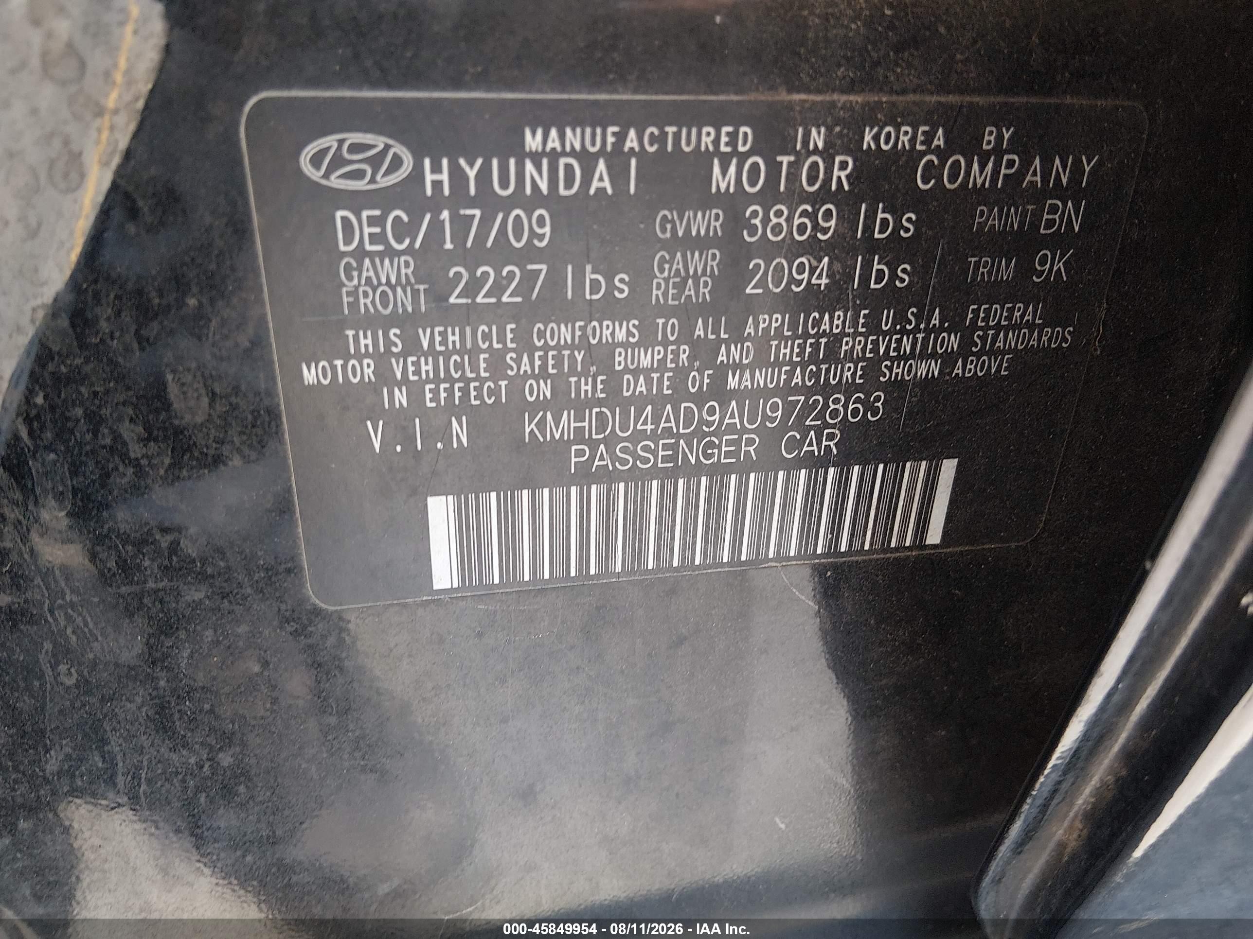 2010 Hyundai Elantra Gls Black vin: KMHDU4AD9AU972863
