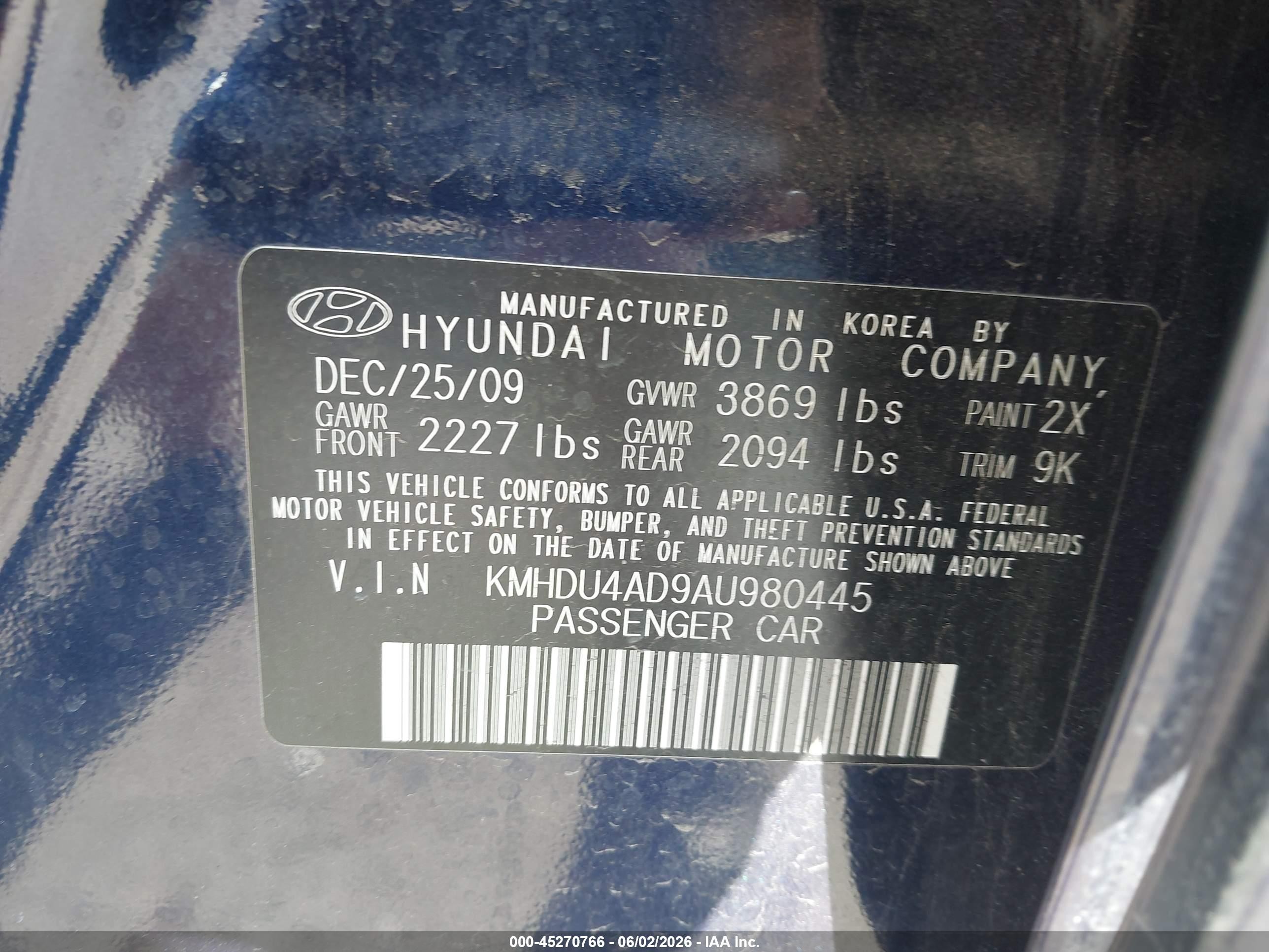 2010 Hyundai Elantra Gls Blue vin: KMHDU4AD9AU980445