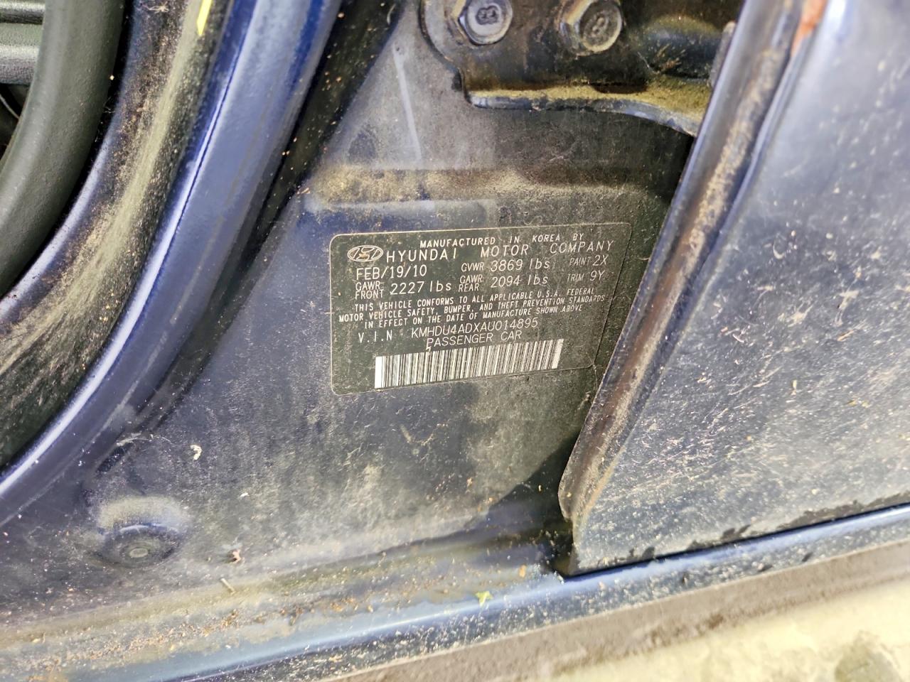 2010 Hyundai Elantra Gls Blue vin: KMHDU4ADXAU014895