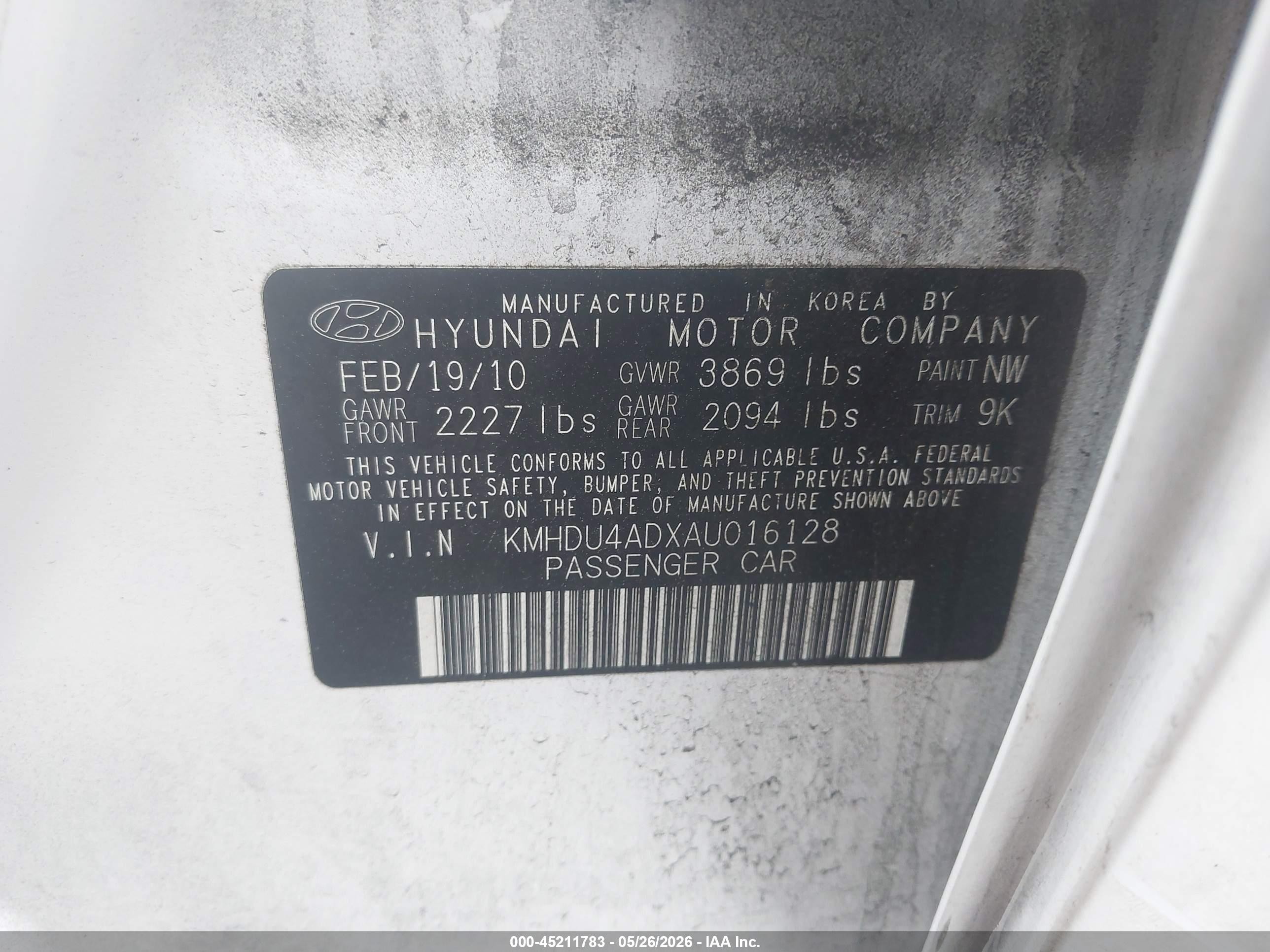 2010 Hyundai Elantra Gls White vin: KMHDU4ADXAU016128