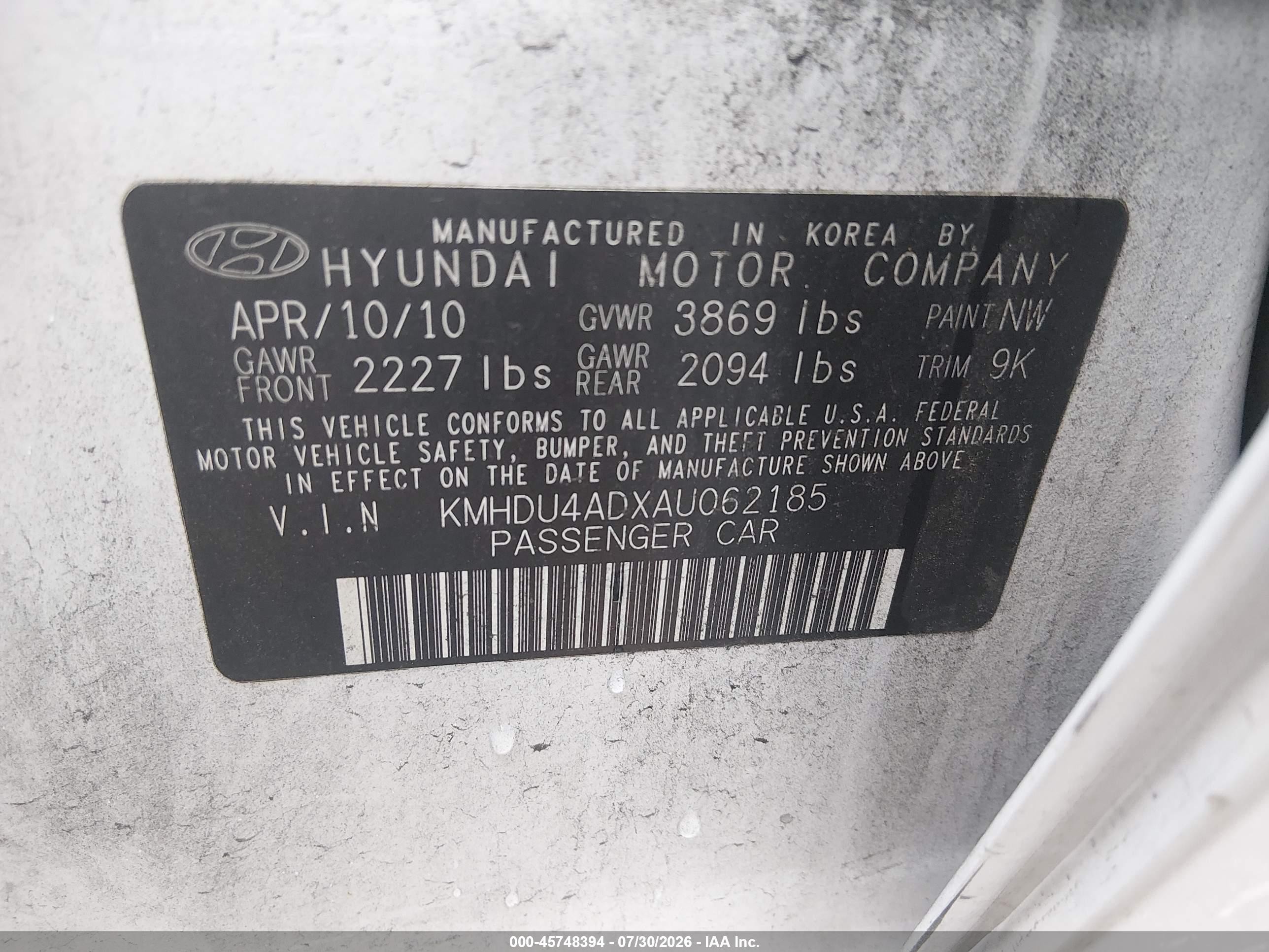 2010 Hyundai Elantra Gls White vin: KMHDU4ADXAU062185