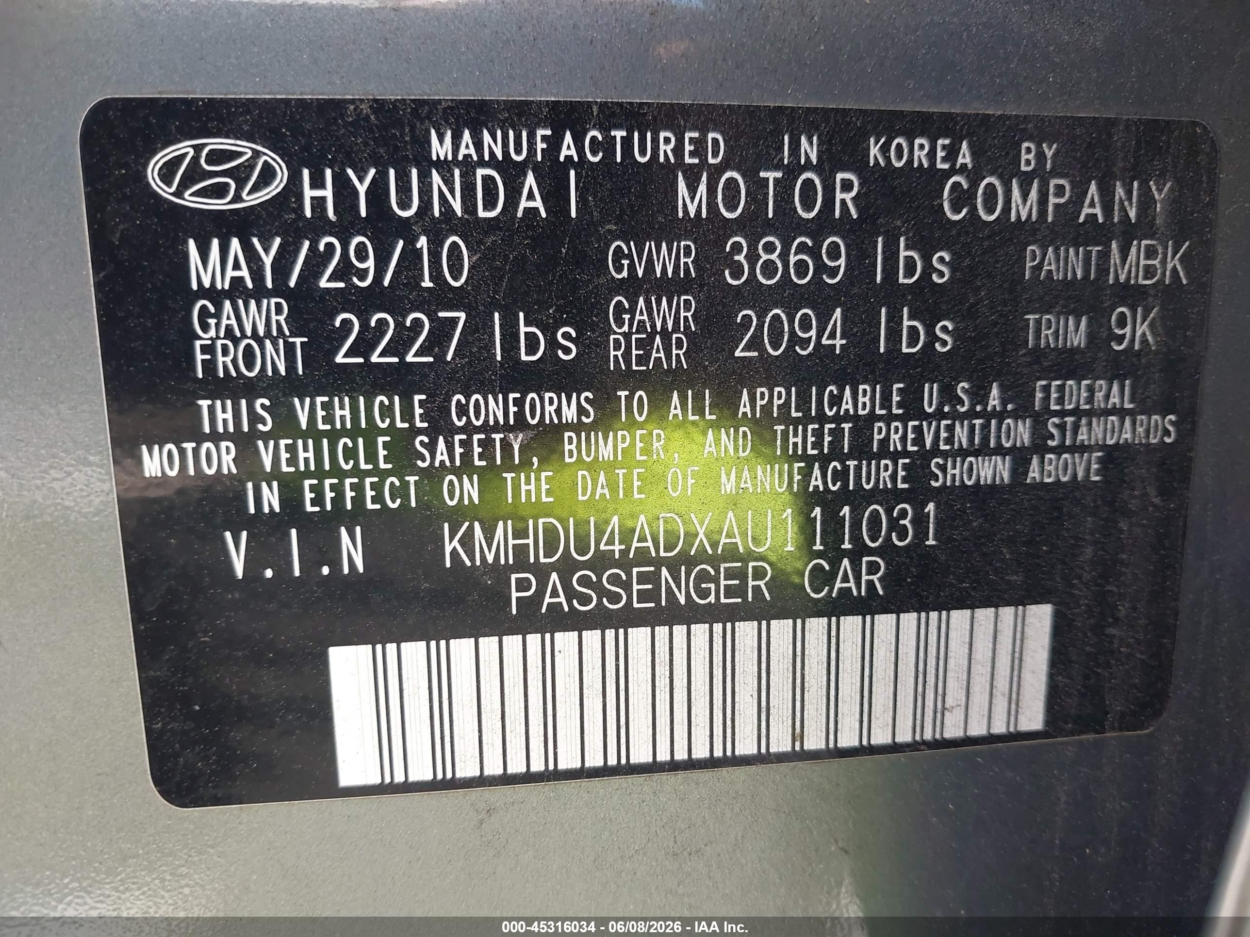 2010 Hyundai Elantra Gls Green vin: KMHDU4ADXAU111031