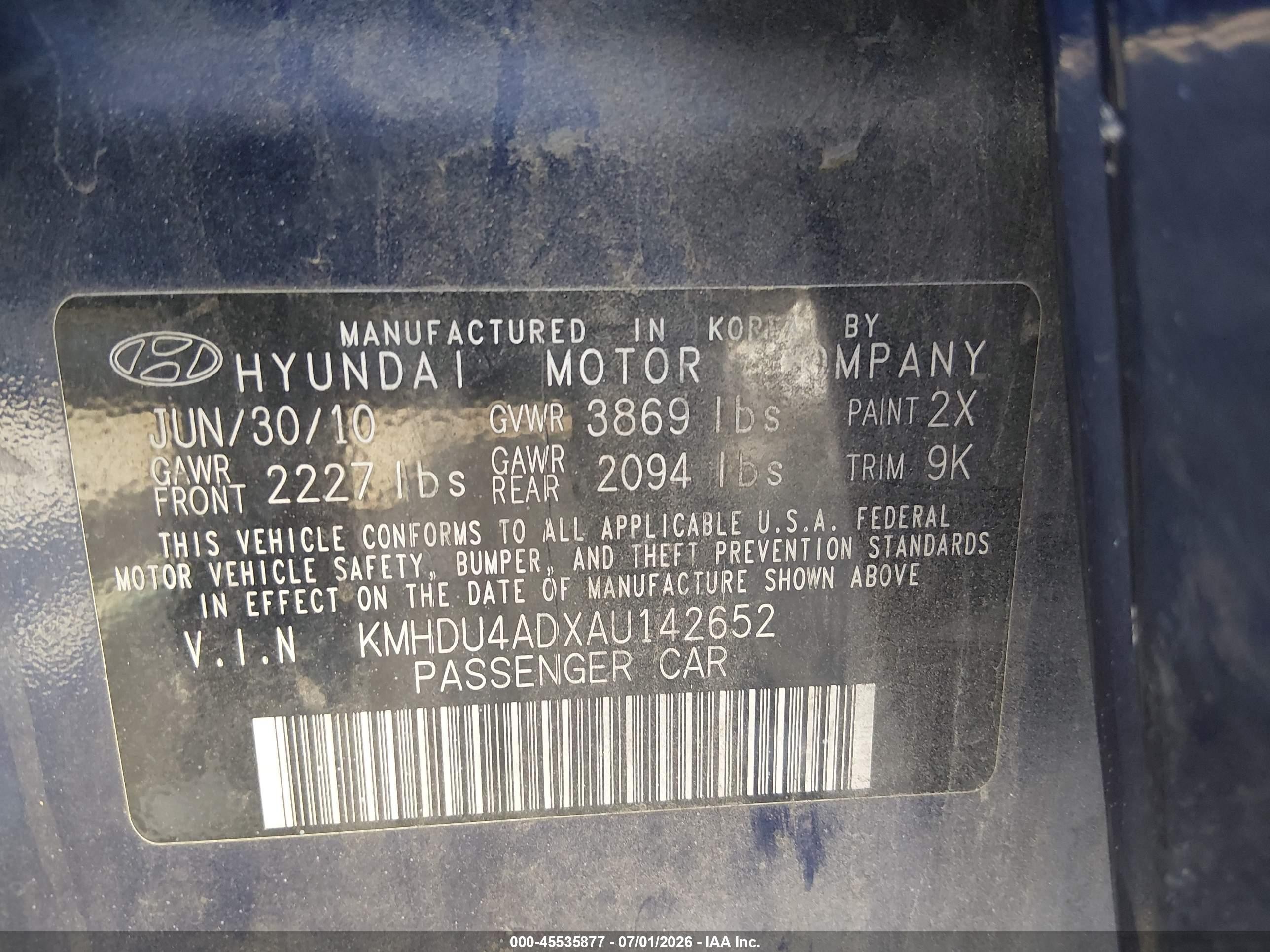 2010 Hyundai Elantra Gls Синий vin: KMHDU4ADXAU142652