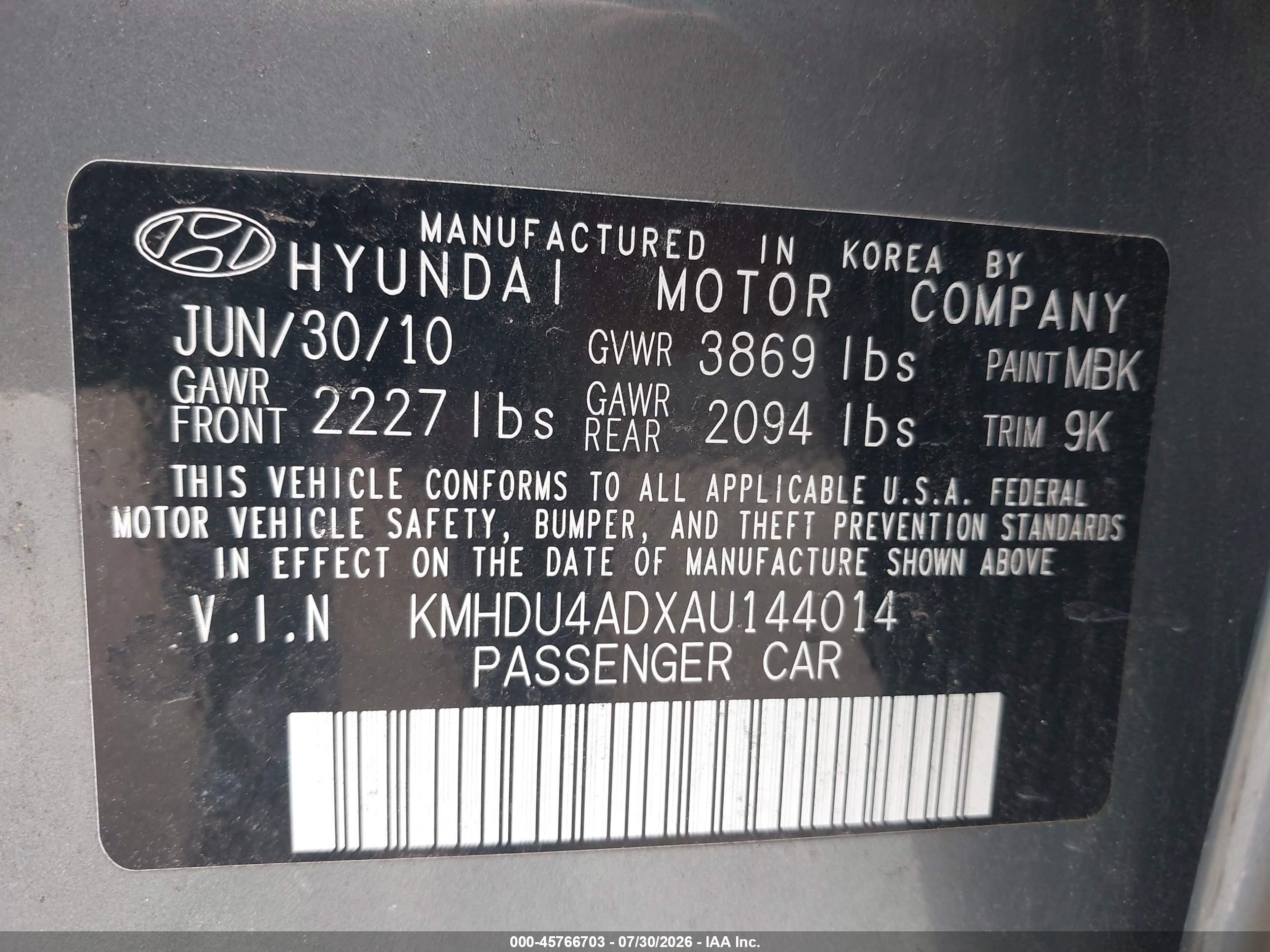 2010 Hyundai Elantra Gls Gray vin: KMHDU4ADXAU144014