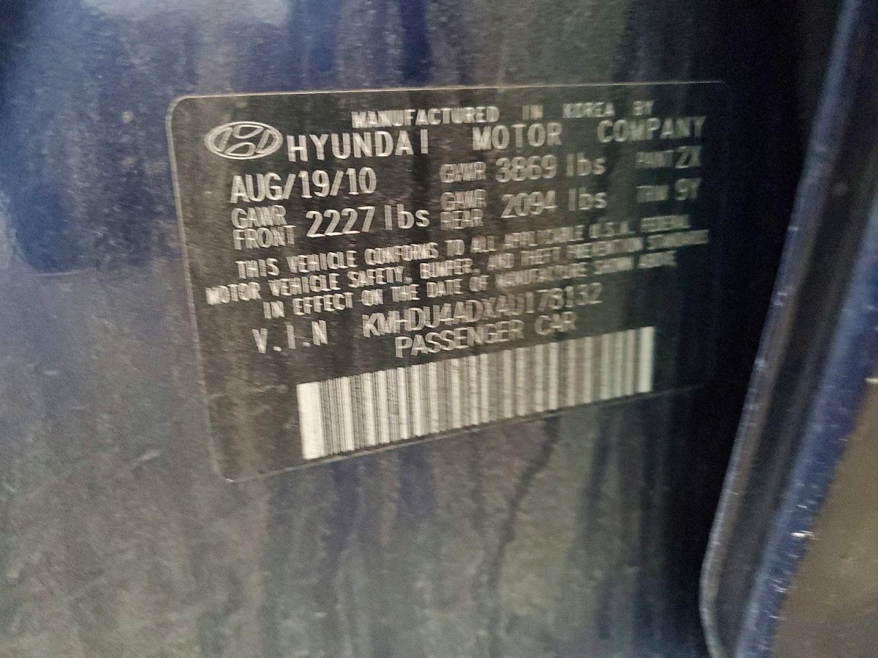 2010 Hyundai Elantra Gls Blue vin: KMHDU4ADXAU178132