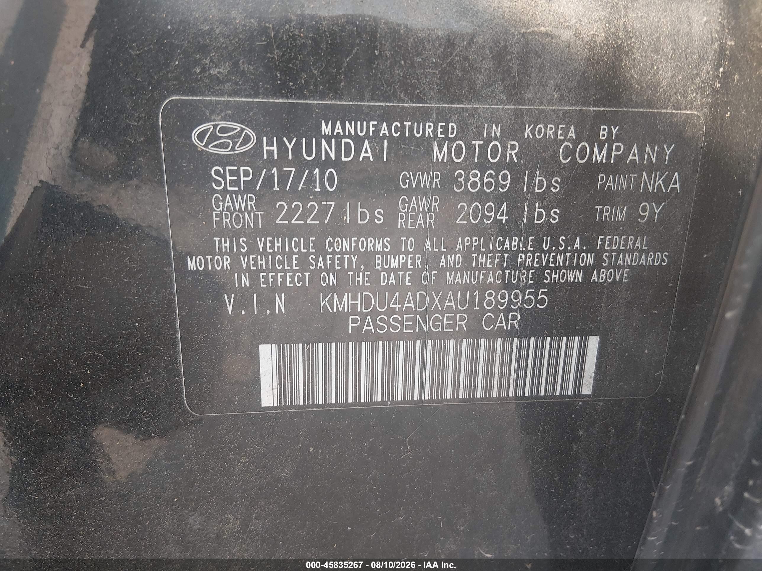 2010 Hyundai Elantra Gls Black vin: KMHDU4ADXAU189955